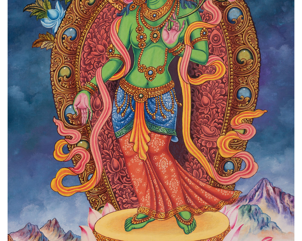 Standing Green Tara Compassionate Thangka | Shyama Tara | Protection Deity