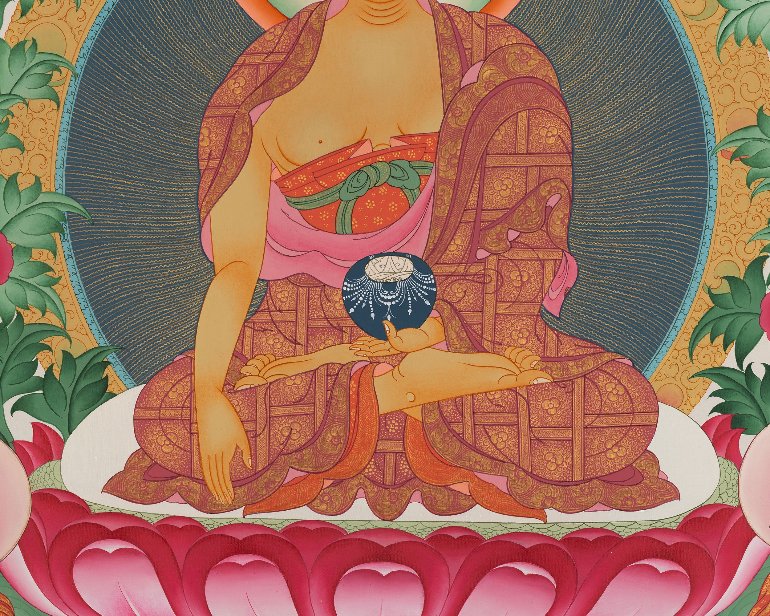 Shakyamuni Buddha with Disciples | Hand-Painted Buddha Thangka