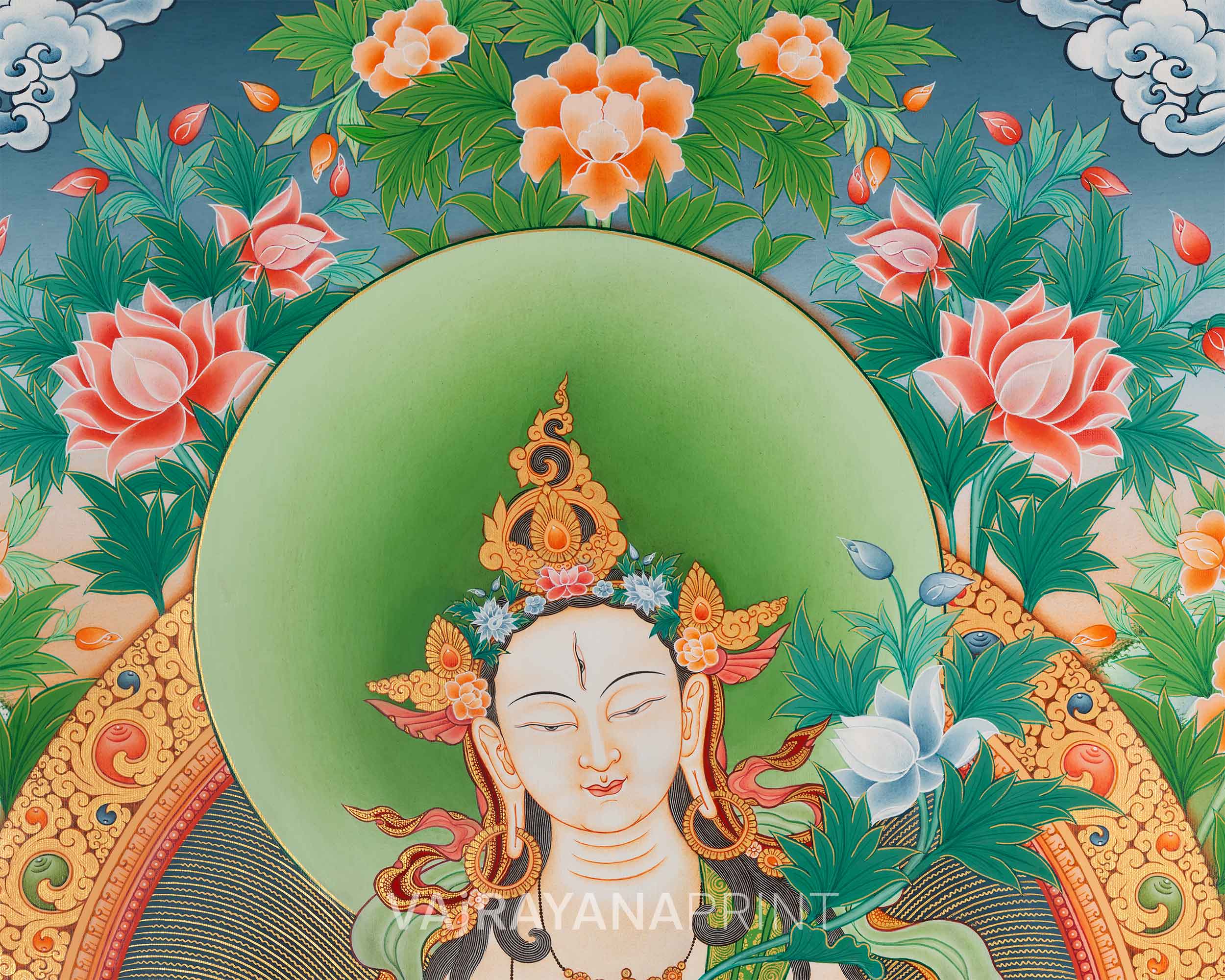 Tibetan White Tara Paubha Giclee Art Print | High-Quality Canvas Wall Decor, Scroll Painting Print