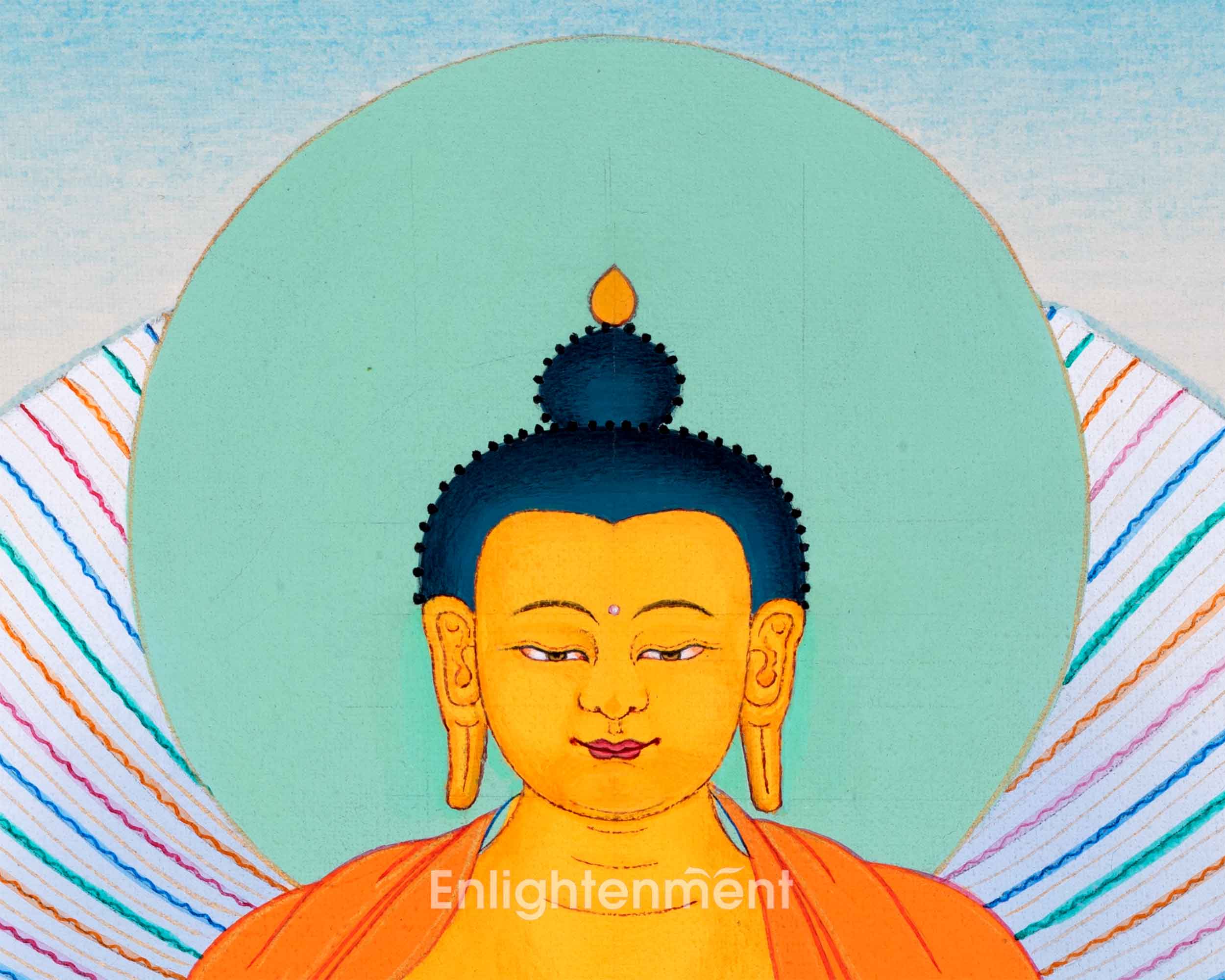 Enlightened Shakyamuni Buddha Thangka Painting | Hand Painted Art For Meditation | Traditional Wall Decor
