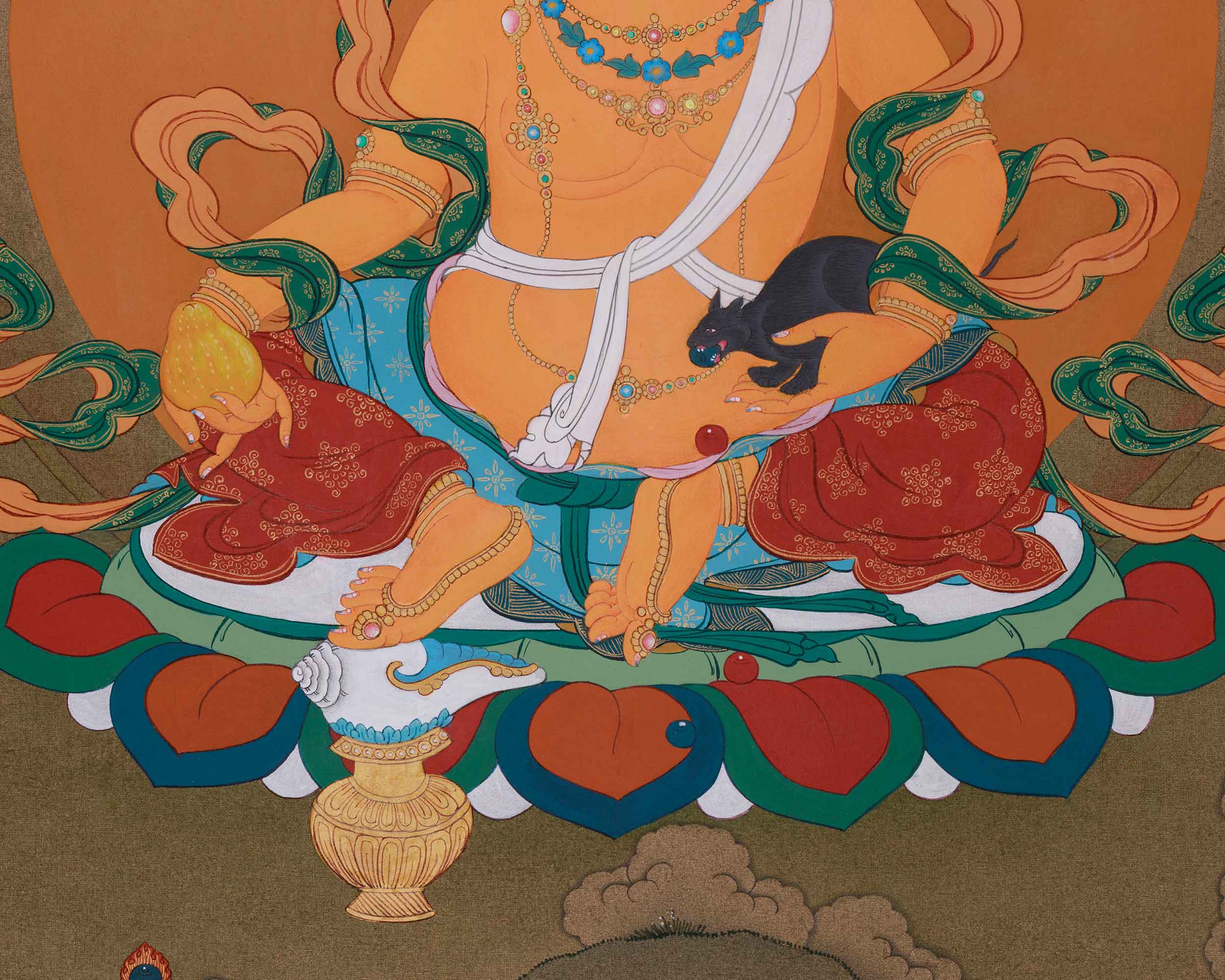 Tibetan Wealth Buddha, Dzambhala Thangka | Buddha of Abundance and Good Fortune