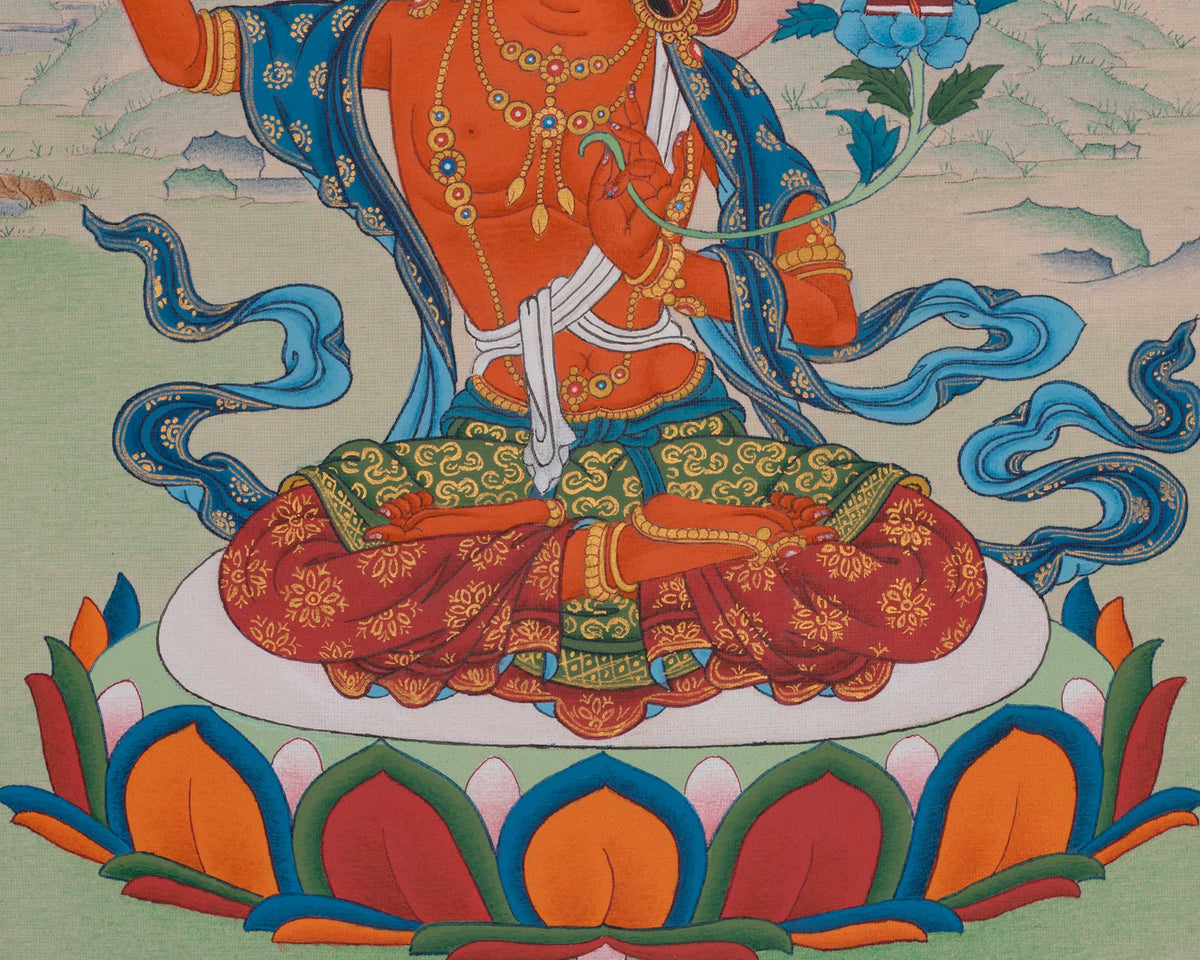 Manjushri Buddhist Deity Thangka | Sacred Embodiment of Insight, Knowledge and Clarity
