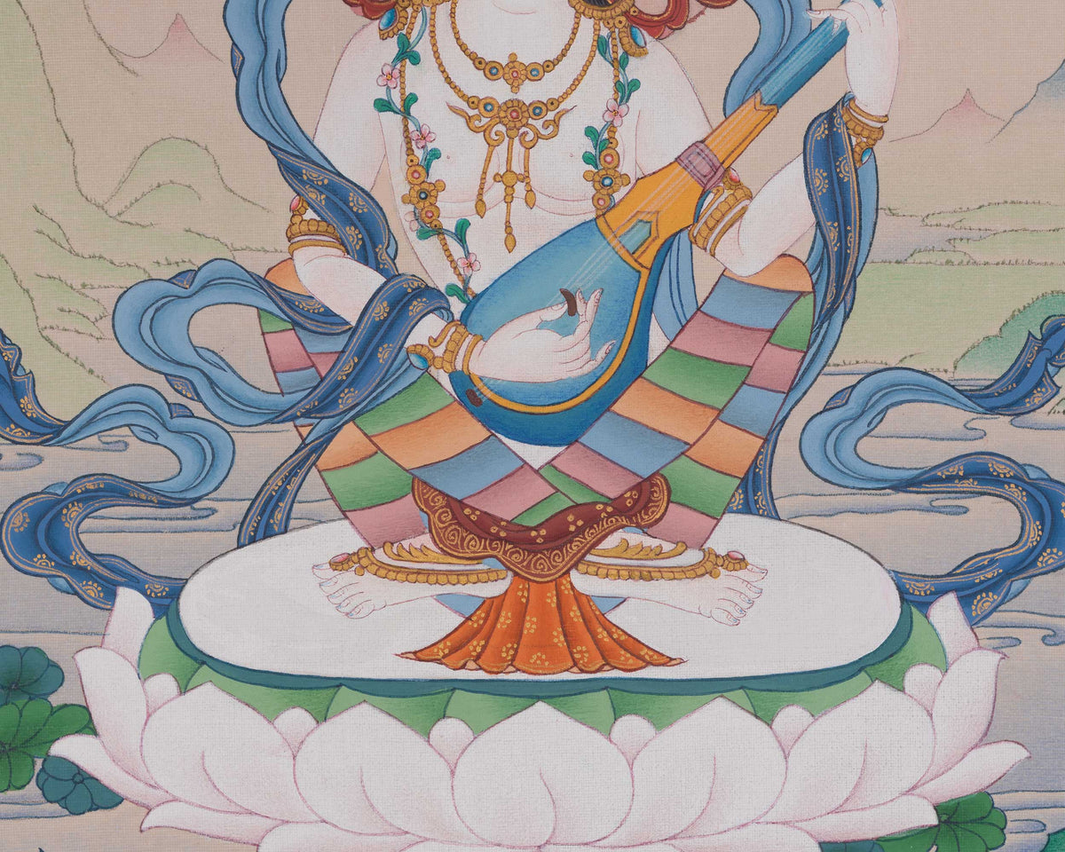 Saraswati Thangka Painting | Goddess of Knowledge, Music, Arts, Wisdom, And Learning