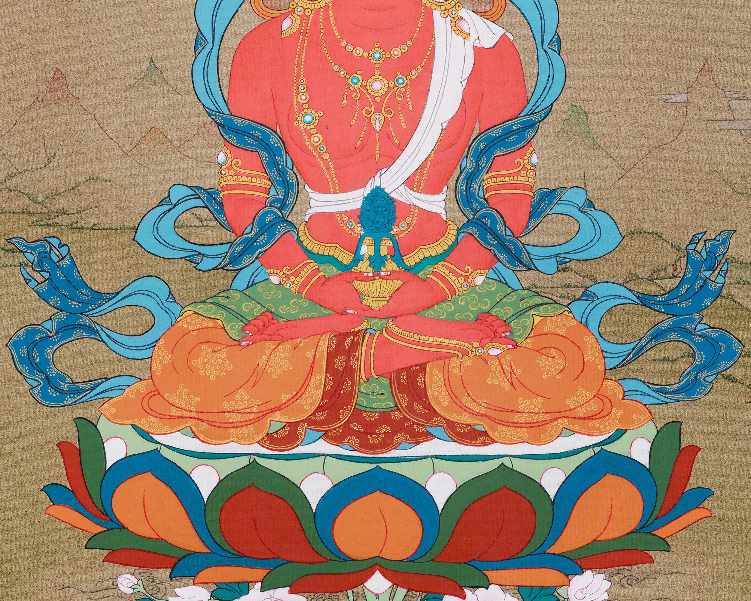 Thangka of Amitayus, Buddha of Infinite Light | Tibetan Art of Long Life and Healing