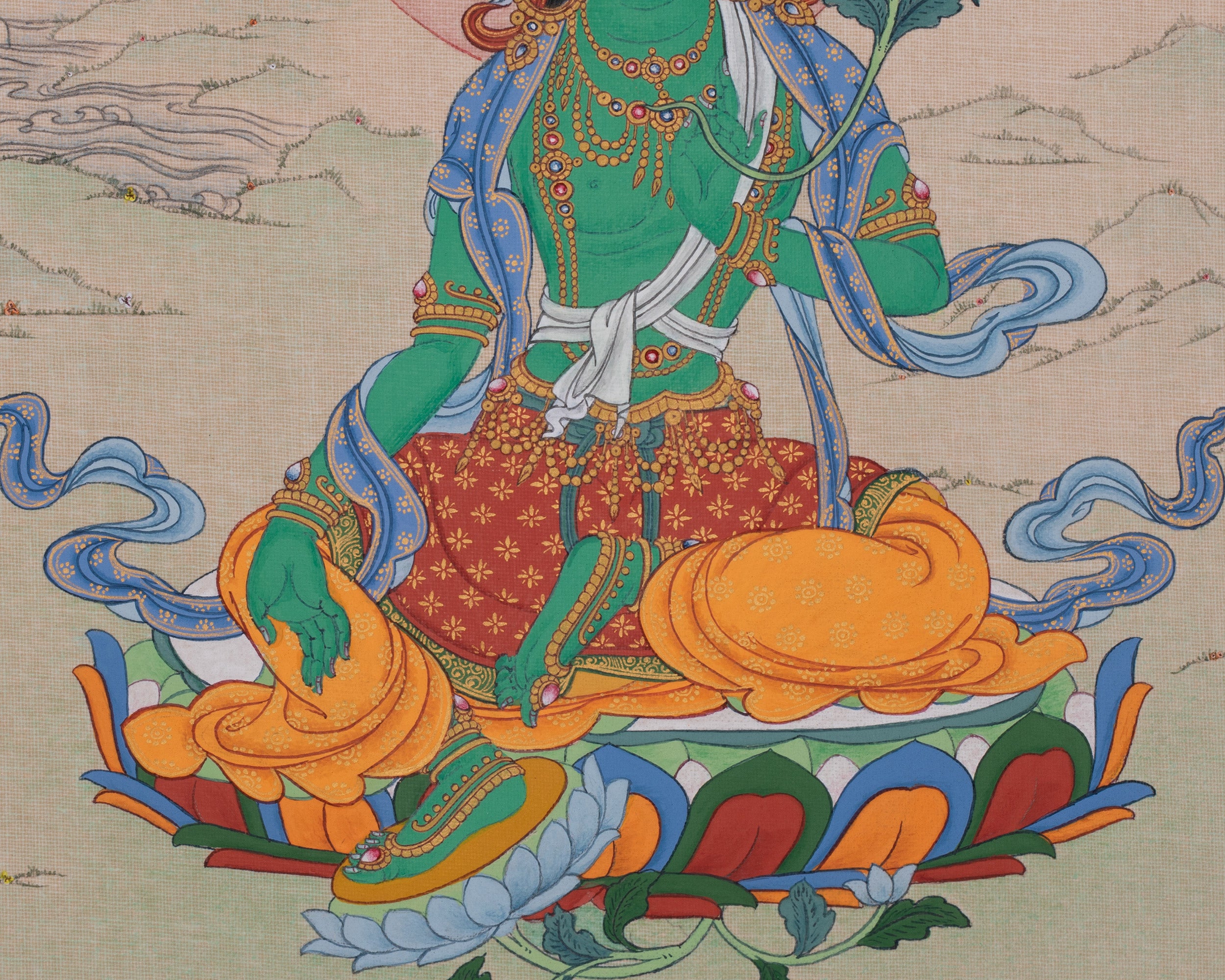 Small Green Tara Meditation Artwork | Buddhist Goddess of Compassion & Protection