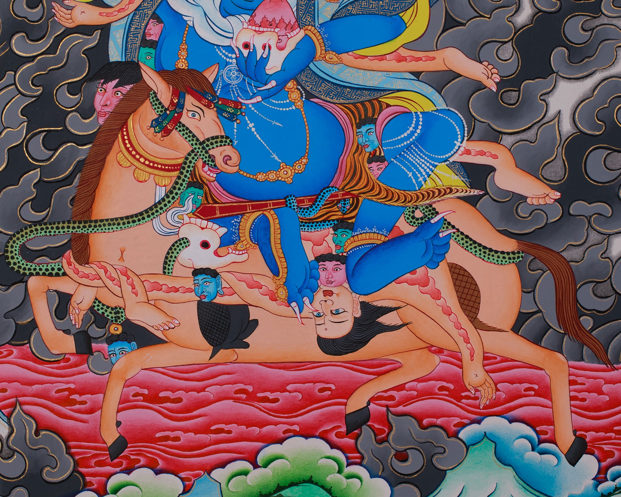 Hand-Painted Goddess Palden Lhamo Thangka | Wrathful Dharma Protector Deity