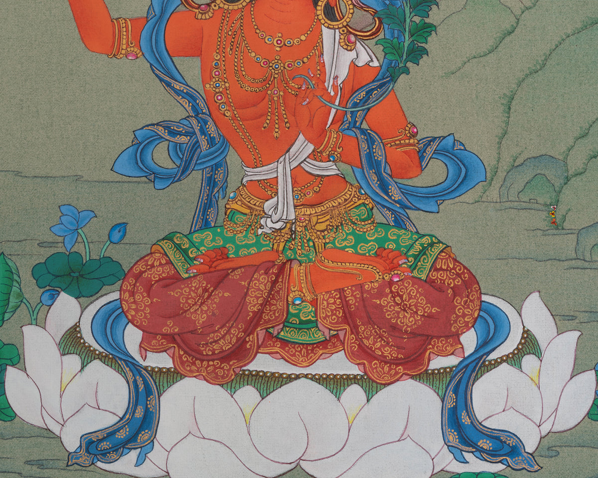 Manjushri Spiritual Artwork | A Sacred Thangka of Knowledge and Enlightenment