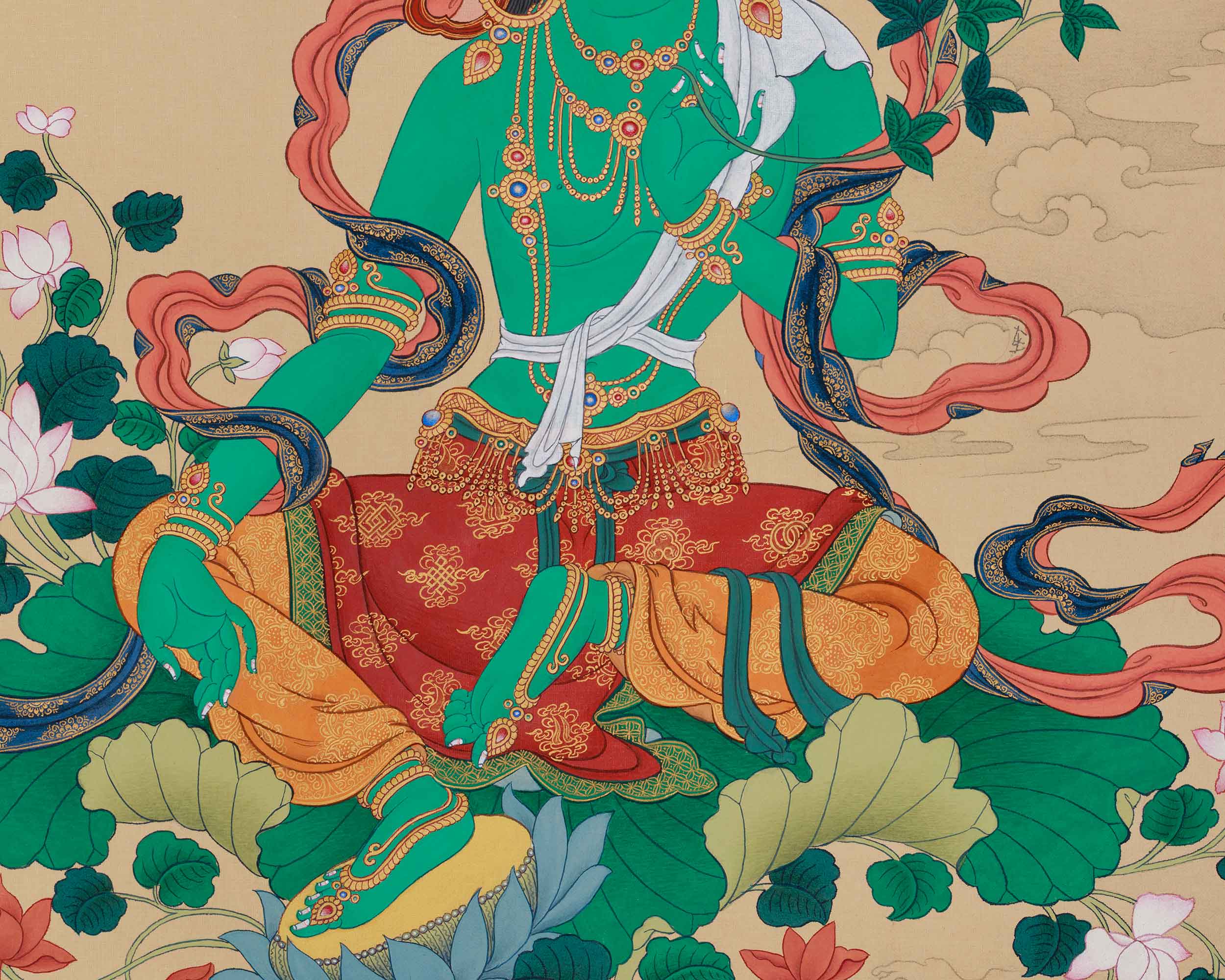 Shyama Tara Thangka Print | Green Tara | Enlightened Female Buddha