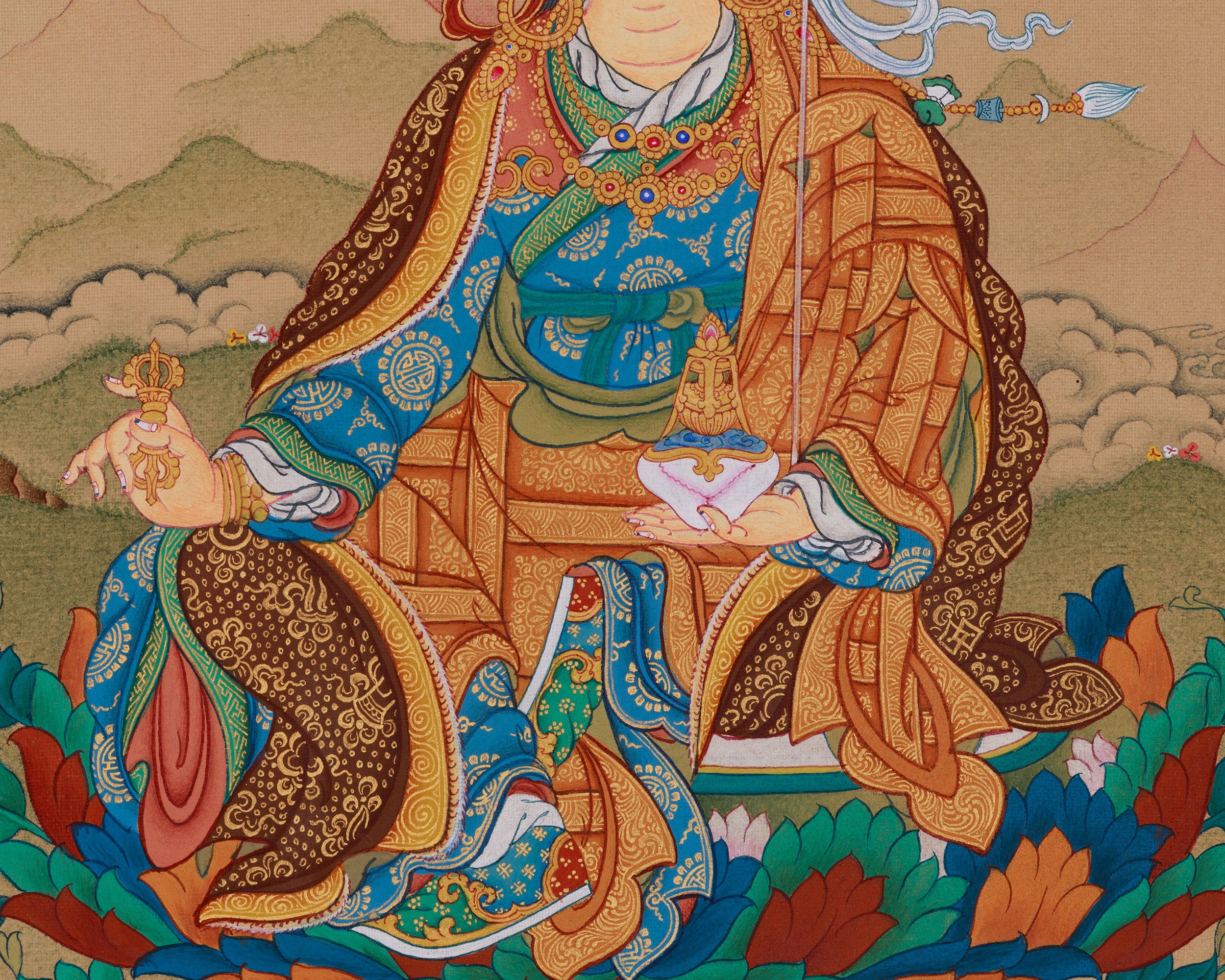 Buddhist Master, Guru Padmasambhava Painting | Featuring Amitabha Buddha