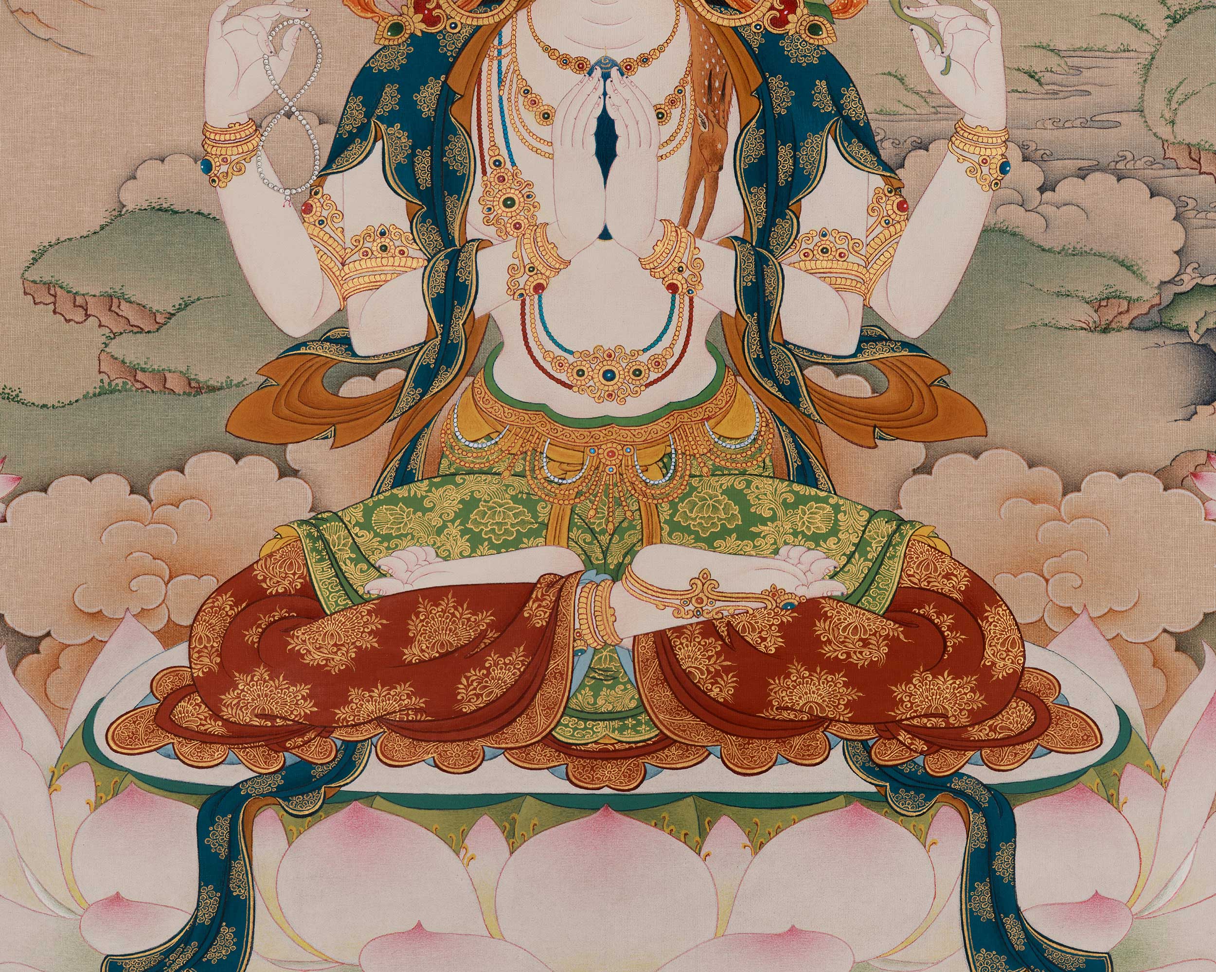 Bodhisattva Four-Armed Chenrezig Art | Avalokiteshvara Thangka | Home Decor