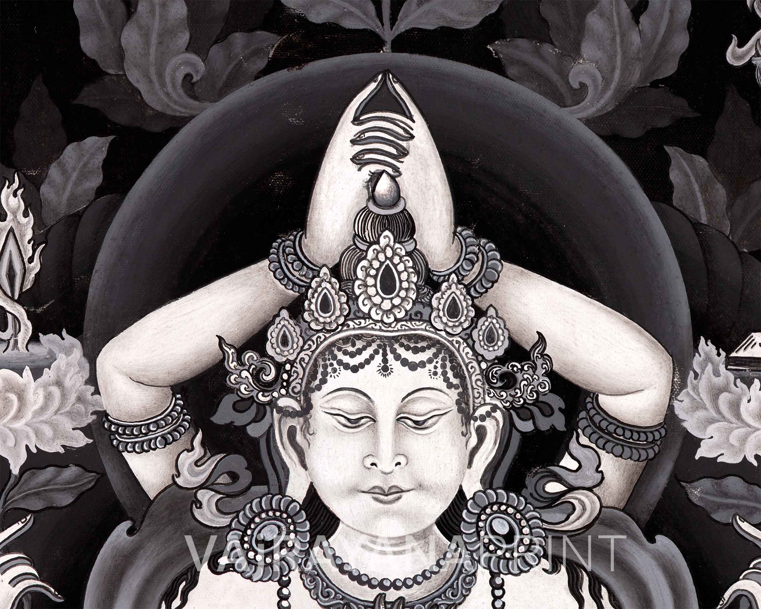 High-Quality Giclee Print For Arya Manjushri Namasangiti Mantra Practice | Multi-Armed Form Of Bodhisattva Of Wisdom