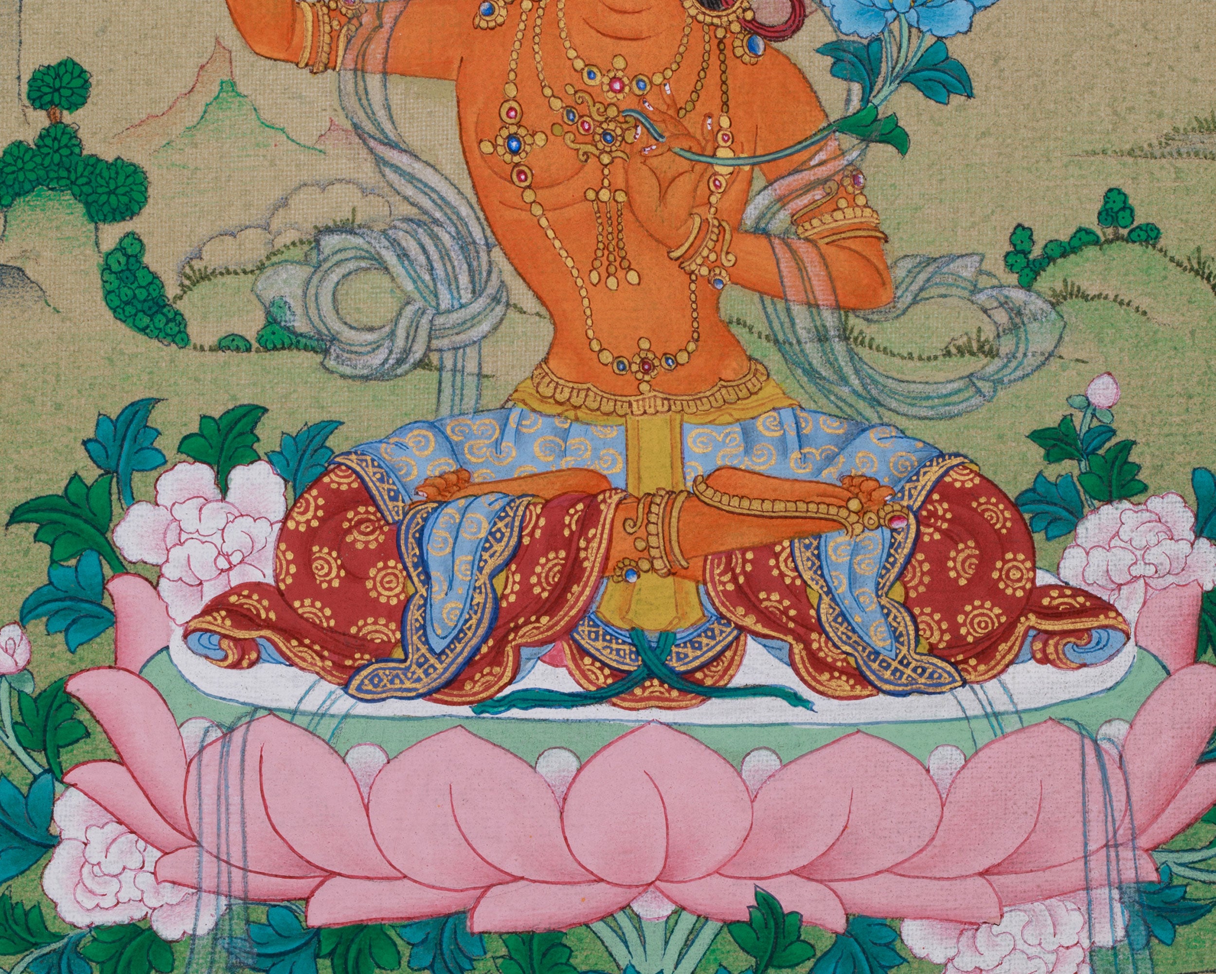 9 Inch Manjushri Thangka | The Wisdom Bodhisattva Painting