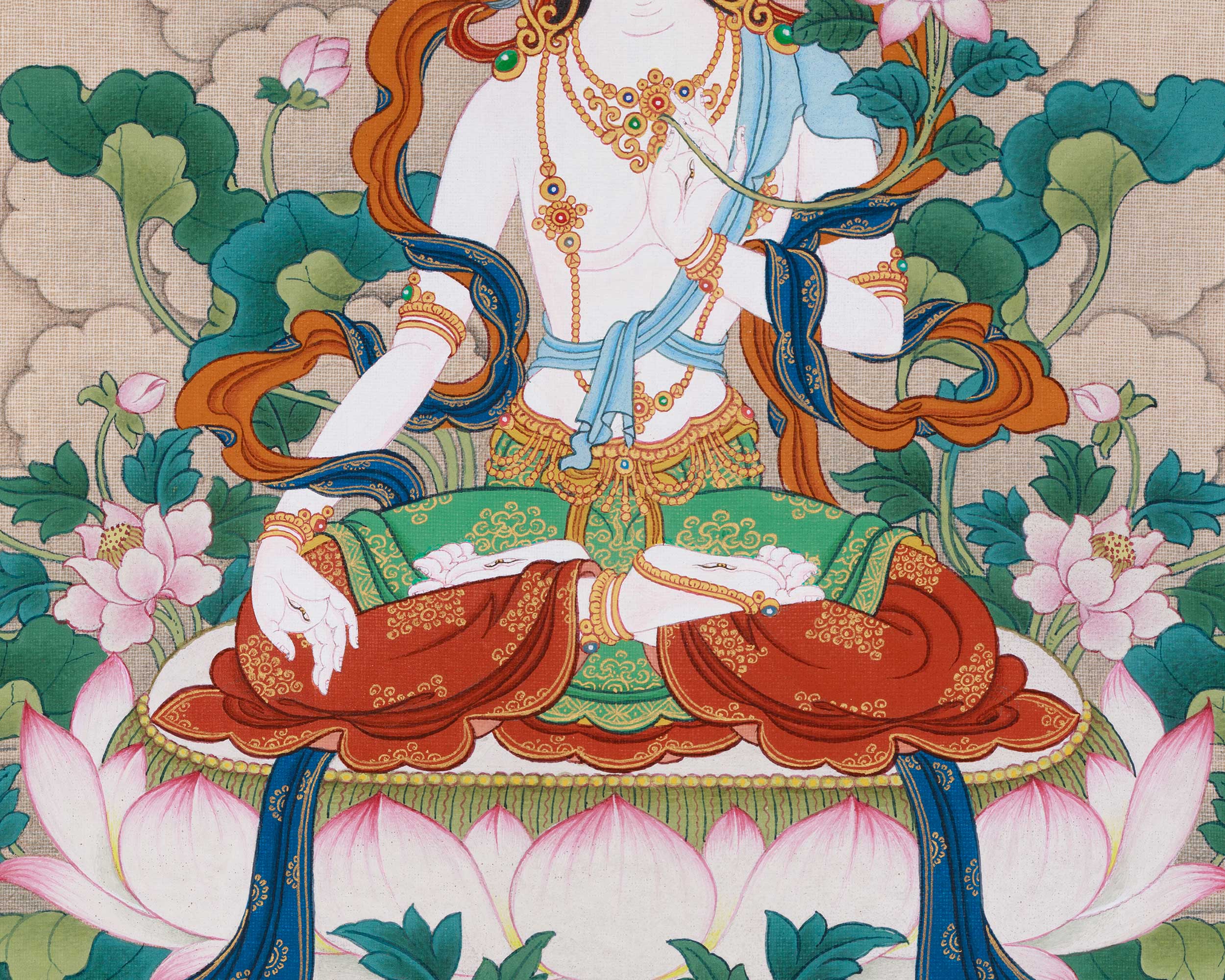 Goddess Longevity White Tara Painting | The Embodiment of Purity and Healing