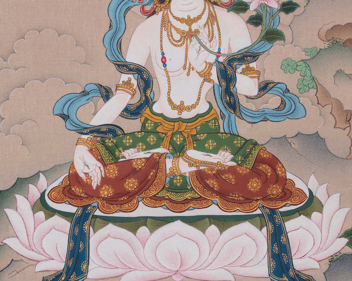 White Tara Himalayan Art | Seven Eyed Deity | Healing Deity | Longevity Goddess