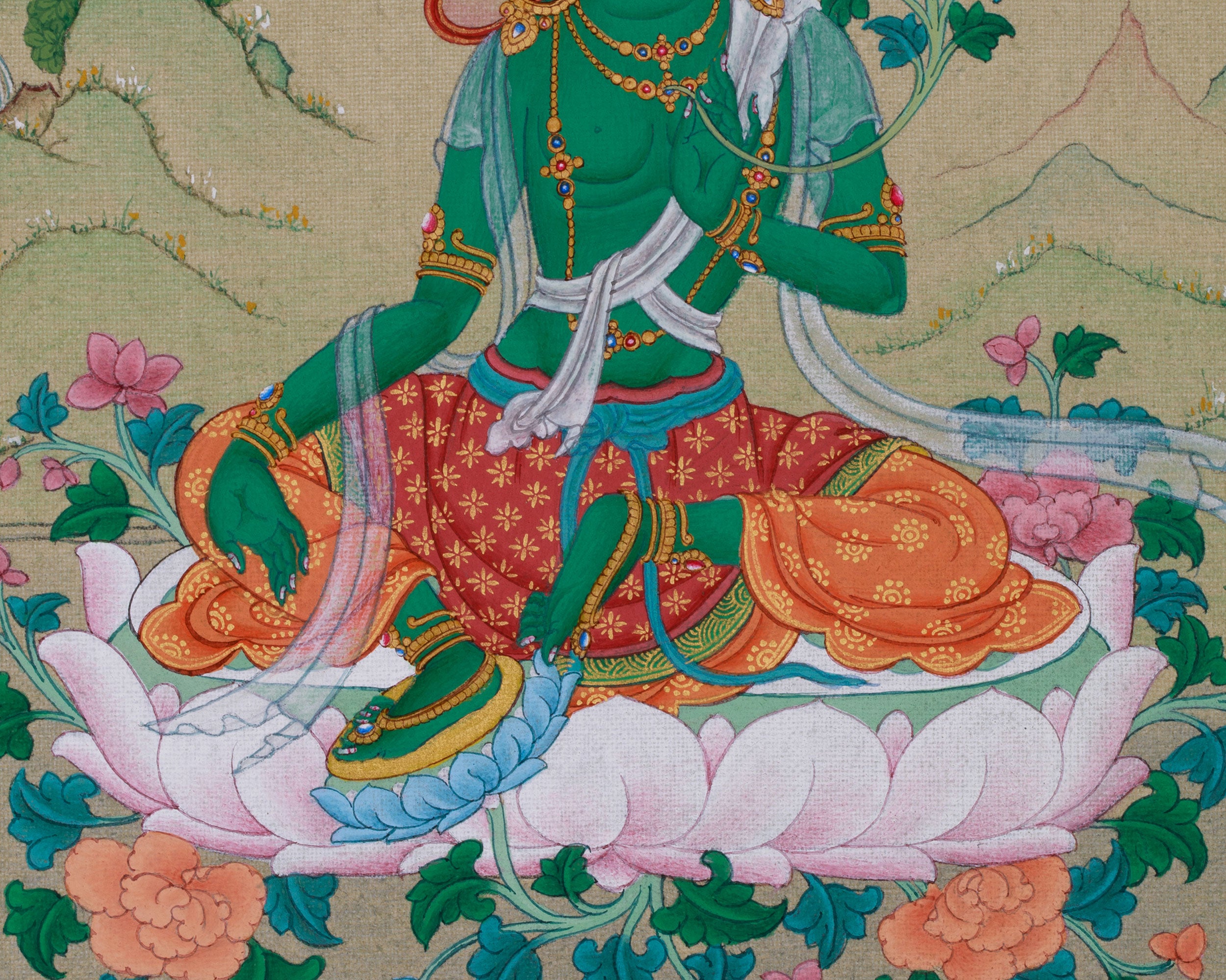 Mother Green Tara Buddha Thangka | Female Bodhisattva of Protection and Swift Aid