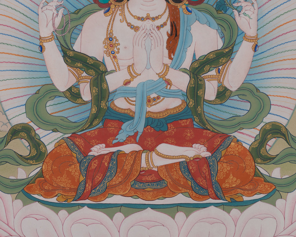 Chenrezig Sacred Thangka Art | Avalokiteshvara Art | Compassion Buddha