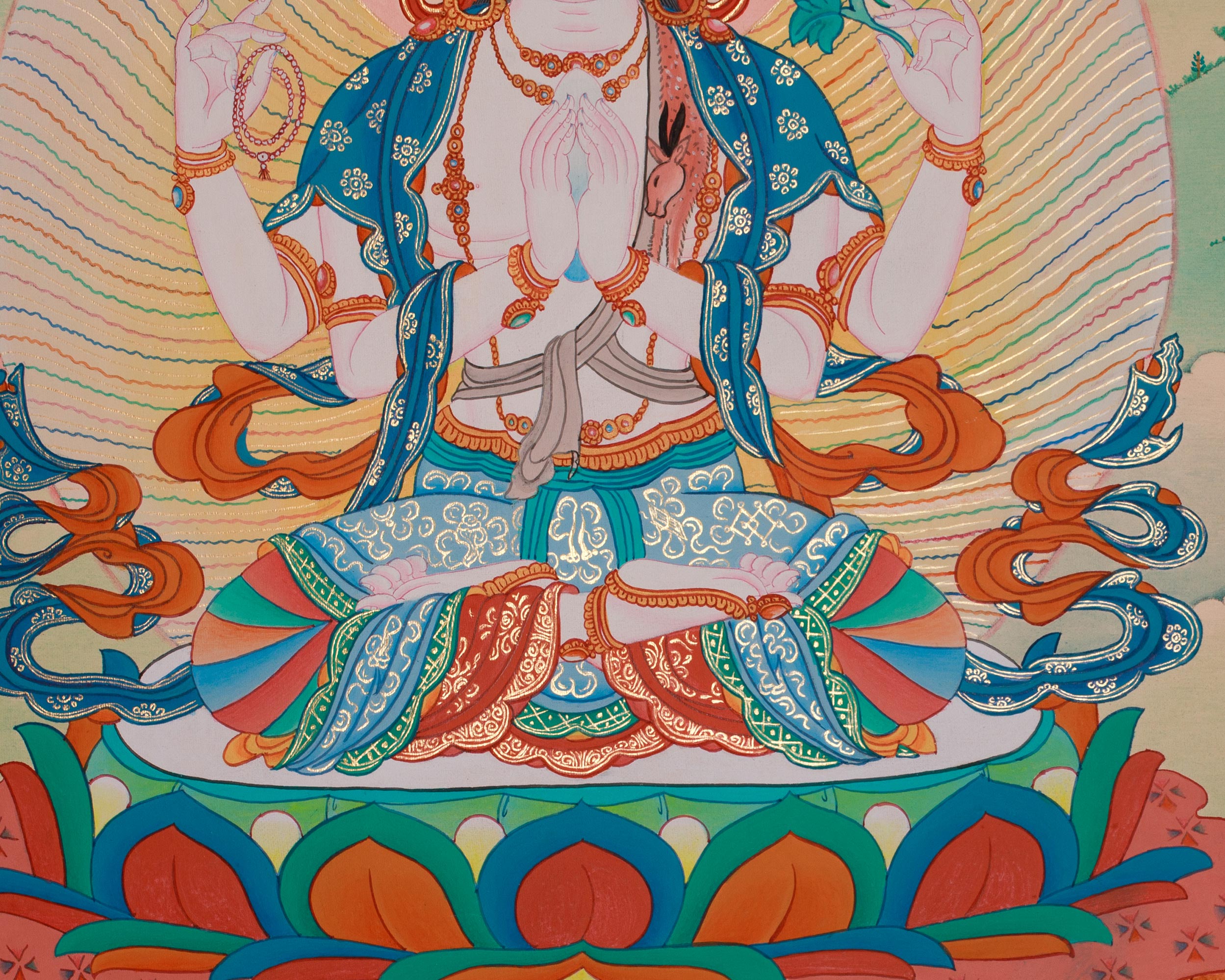 Chenrezig with Vajrapani and Manjushri Thangka | Sacred Union of Compassion, Wisdom, and Strength
