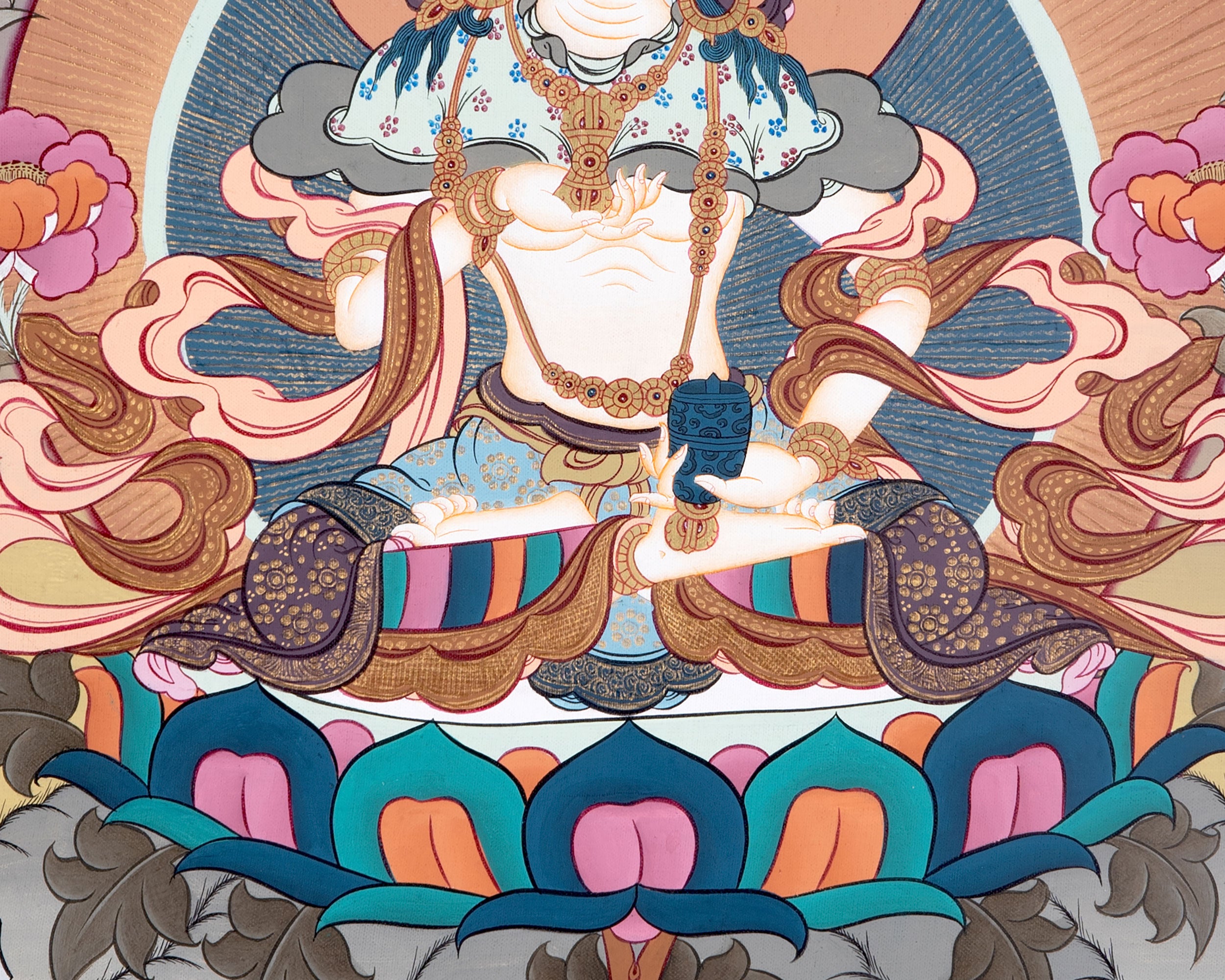 Vajrasattva in Brocade | Thangka of the Bodhisattva of Purification