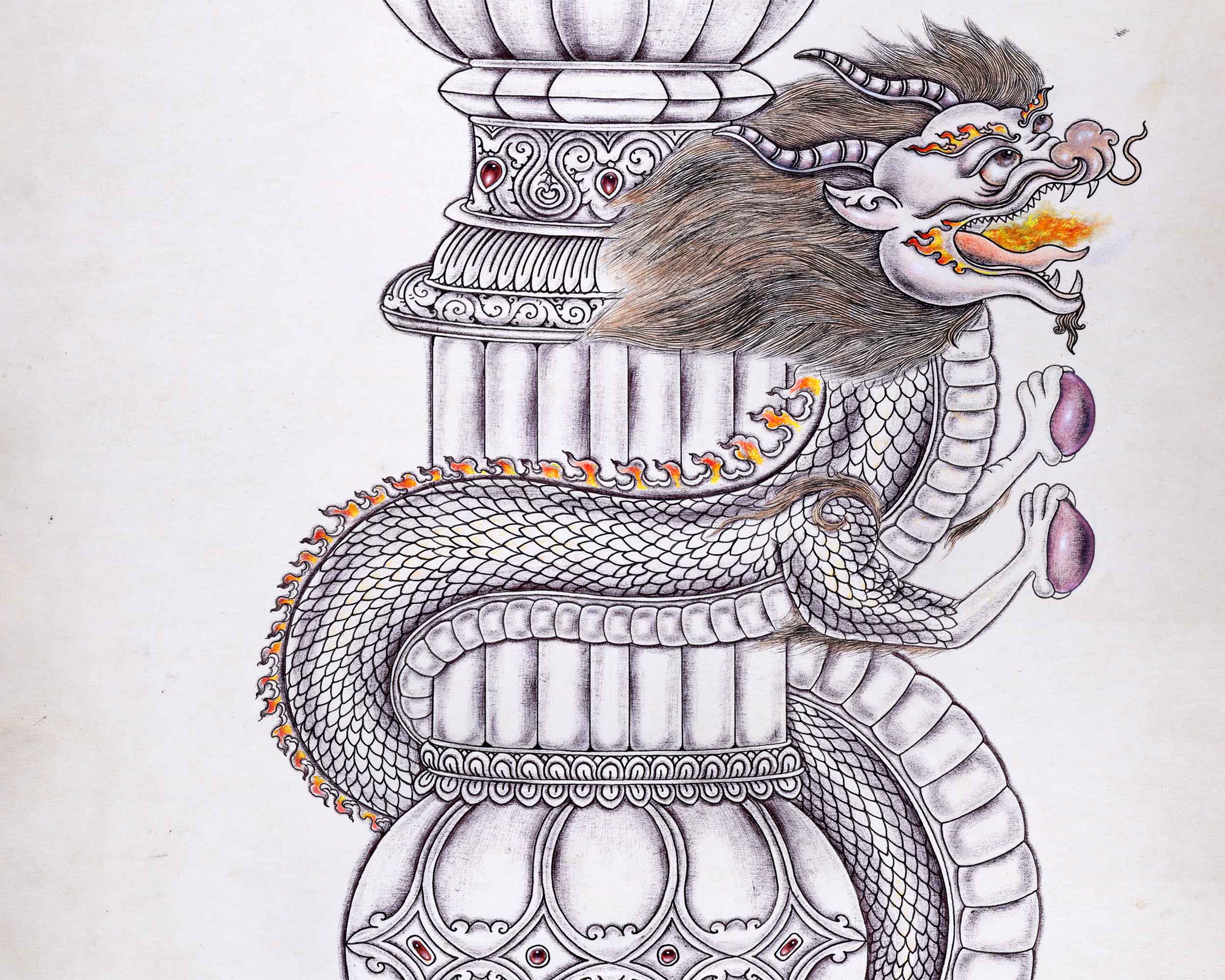 Illuminate Your Space with Dragon Dhale Thangka Print | Vintage Dragon Dhale Digital Print