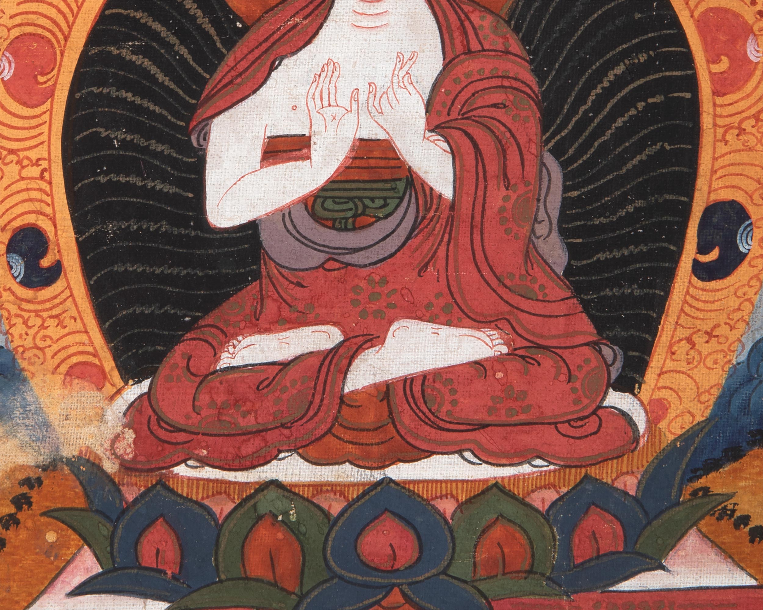 Vintage Vairocana Buddha Thangka With Brocade | Buddhist Wall Hanging