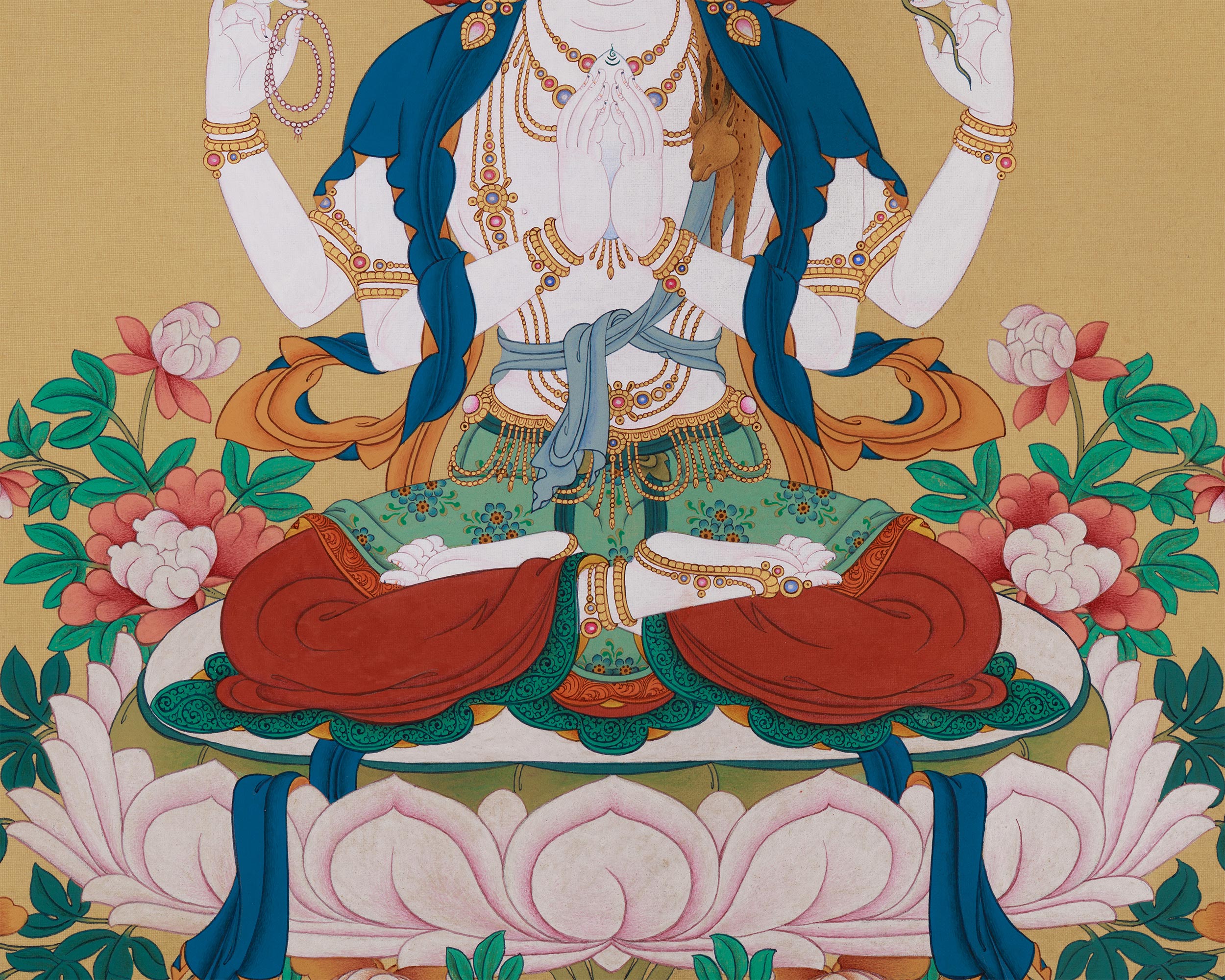 4-Armed Bodhisattva Chenrezig | Premium Thangka of Compassion | LHASA Stone
