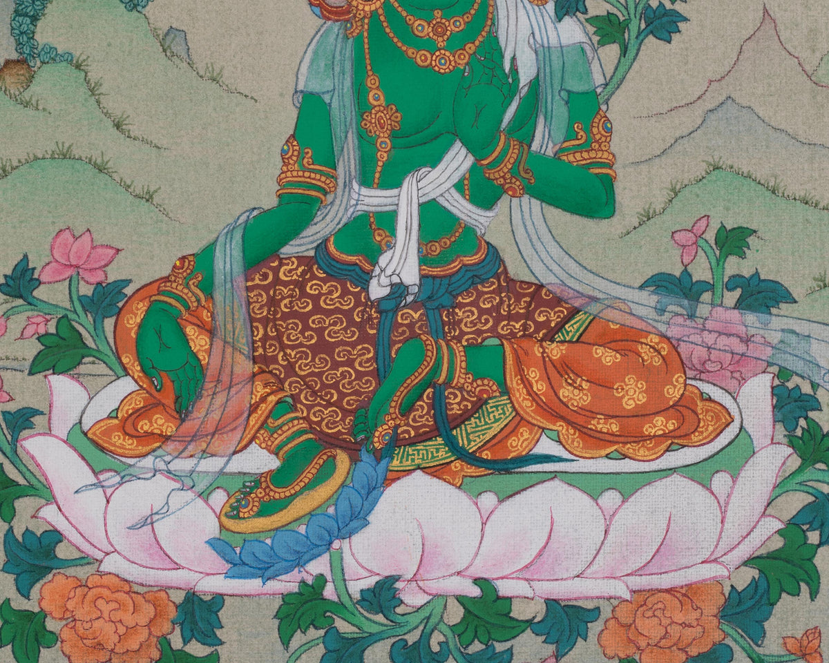 Green Tara Swift Compassion Thangka | Divine Protection Deity | Shyama Tara