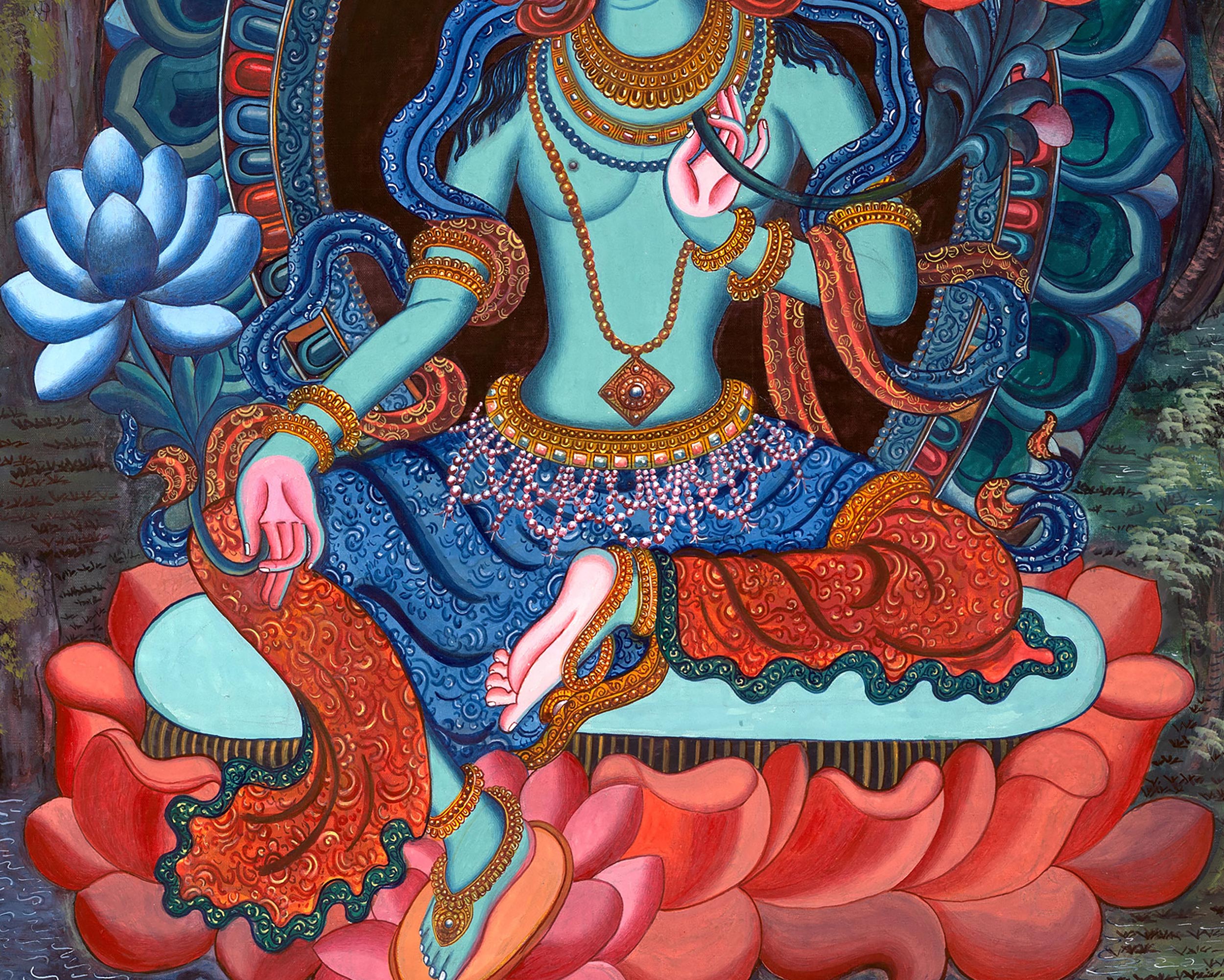 Mother of all Buddhas, Shyama Tara | Buddhist Goddess Paubha Art