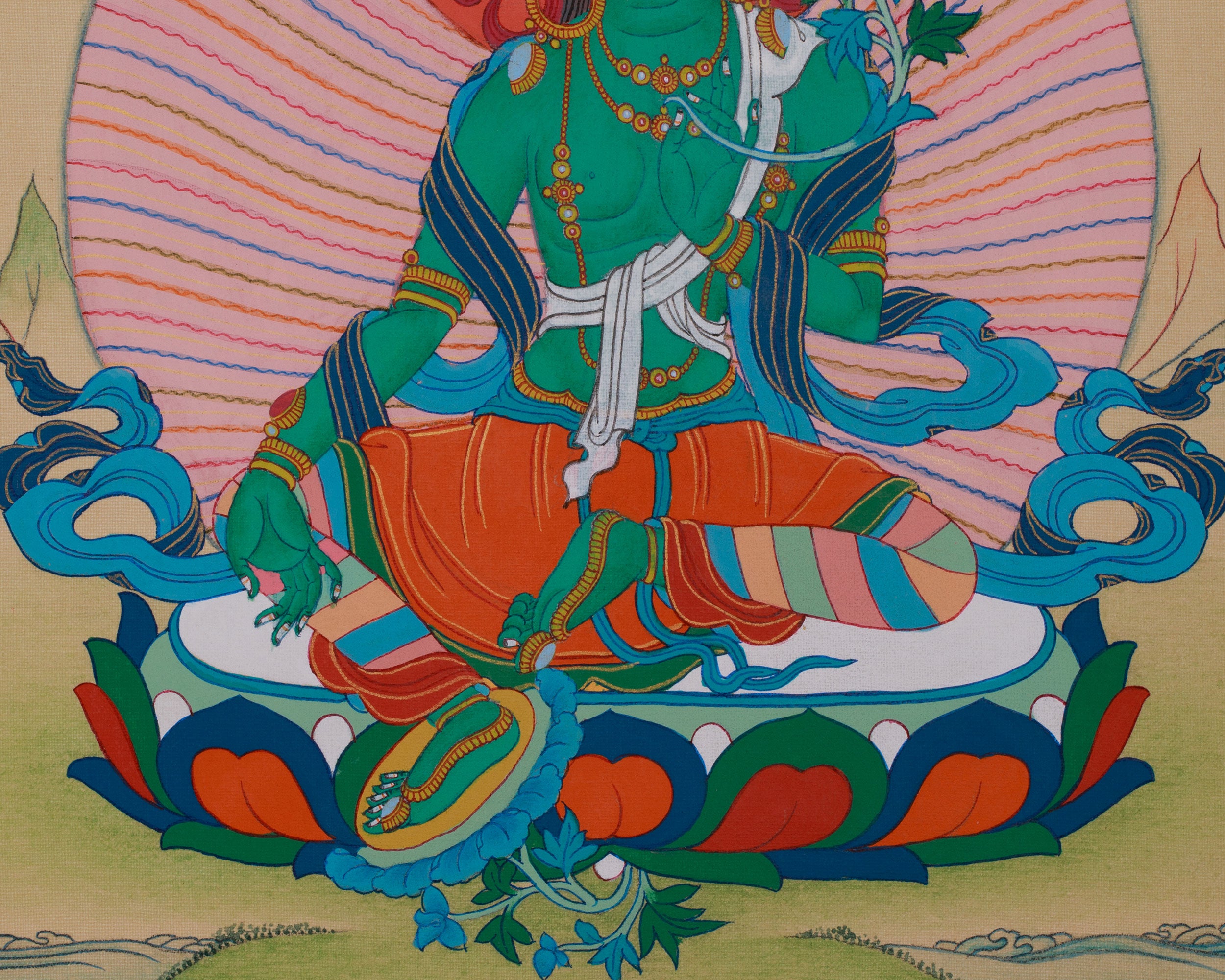 Green Tara Deity Art | Goddess of Compassion, Healing, and Protection | In BROCADE