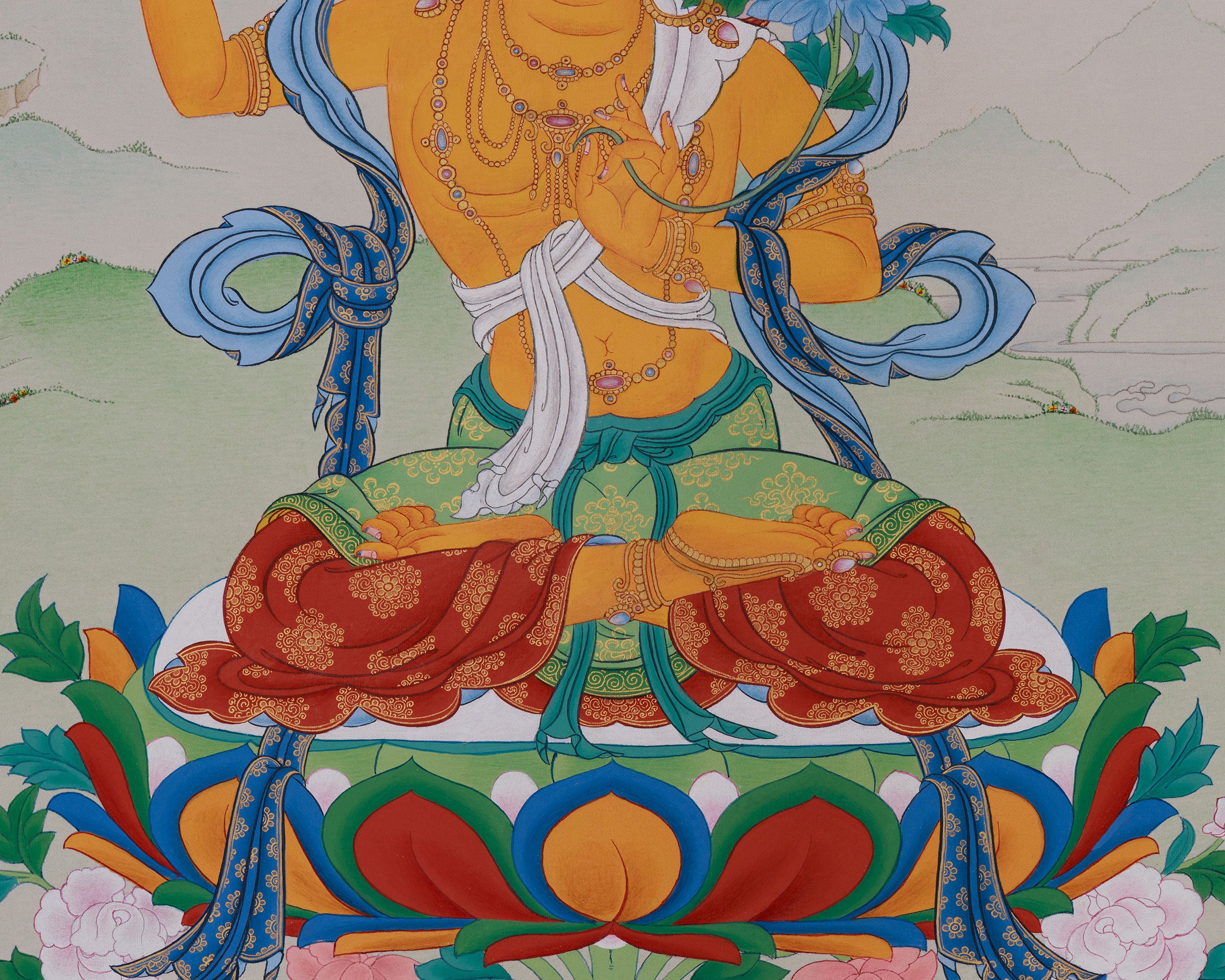 Enlightened Monju Bosatsu (Manjushri) Thangka | Master of Philosophy and Teachings