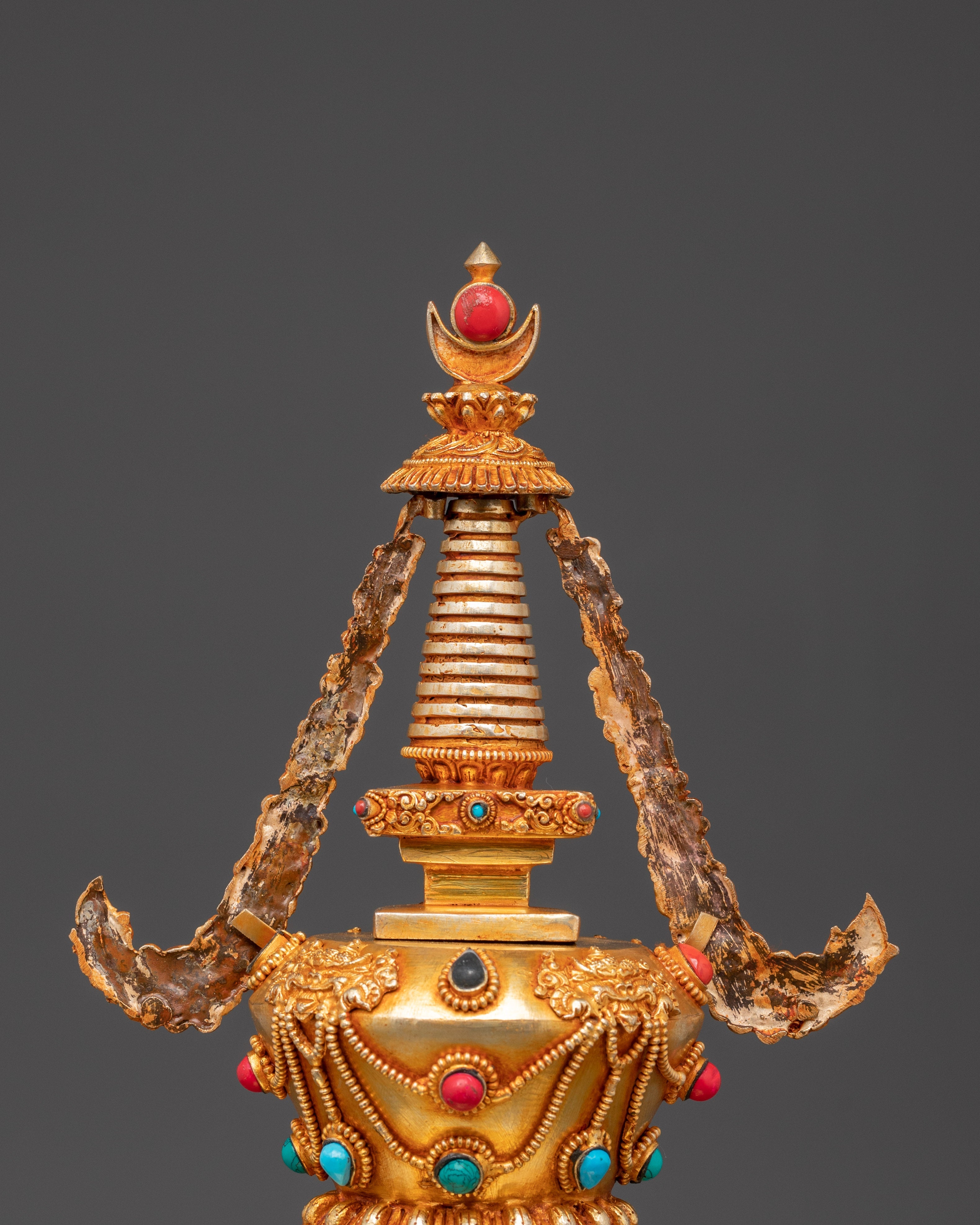 Handcrafted Tibetan Buddhist Chorten | Gold-Plated Copper Stupa