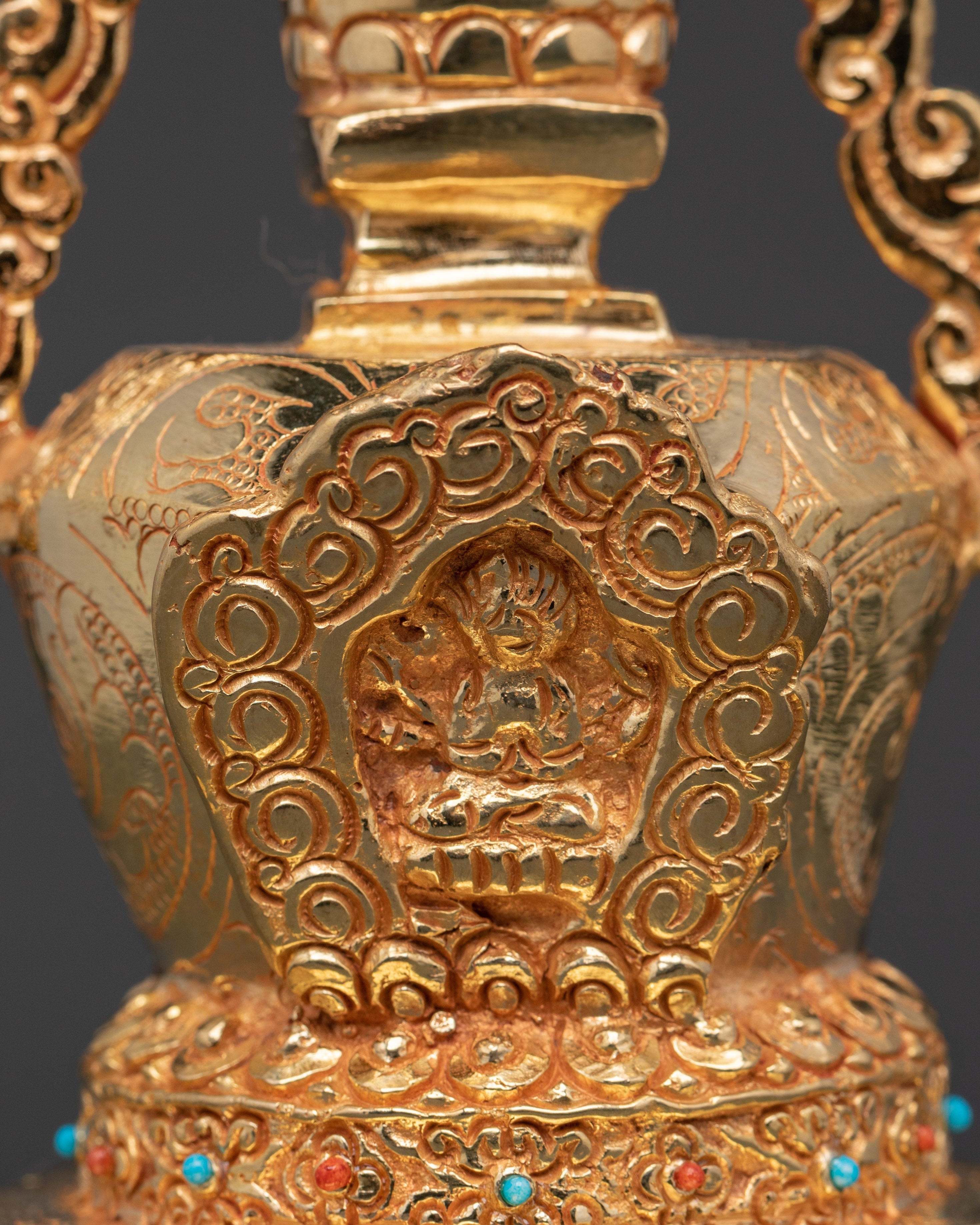 Handcrafted Tibetan Pagoda Sculpture | Gold-Plated Copper Stupa