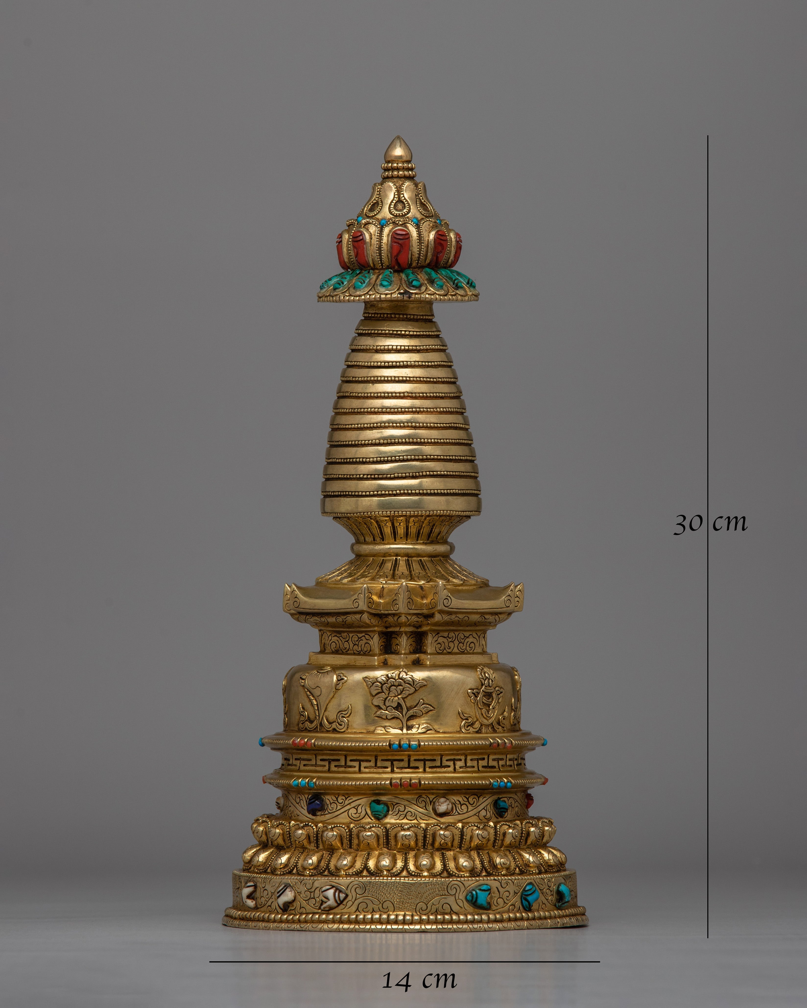 24K Gold-Gilded Buddhist Stupa | Spiritual Décor with Semi-Precious Stones