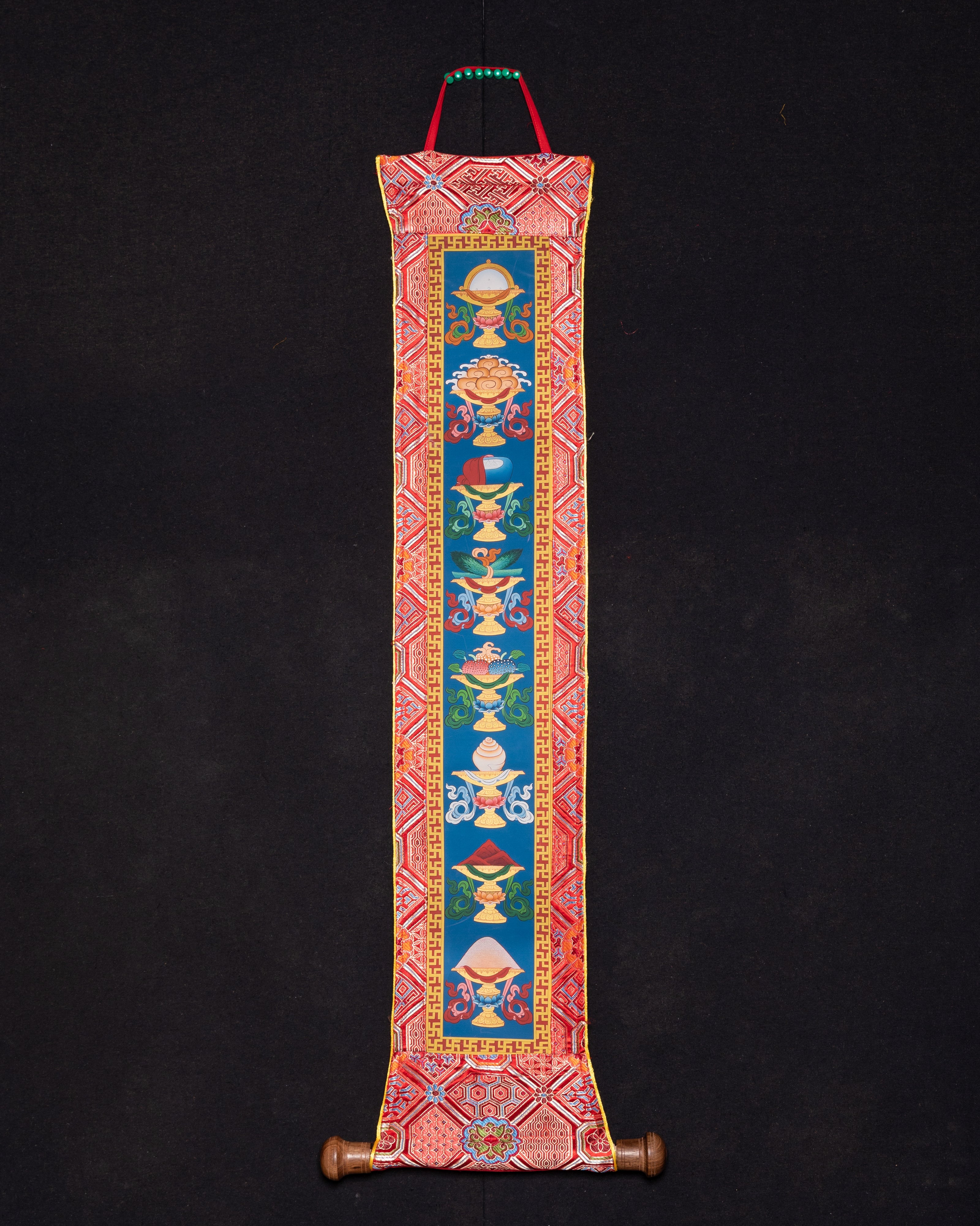 Tibetan Brocade with Eight Auspicious Symbols for Altars and Spiritual Spaces
