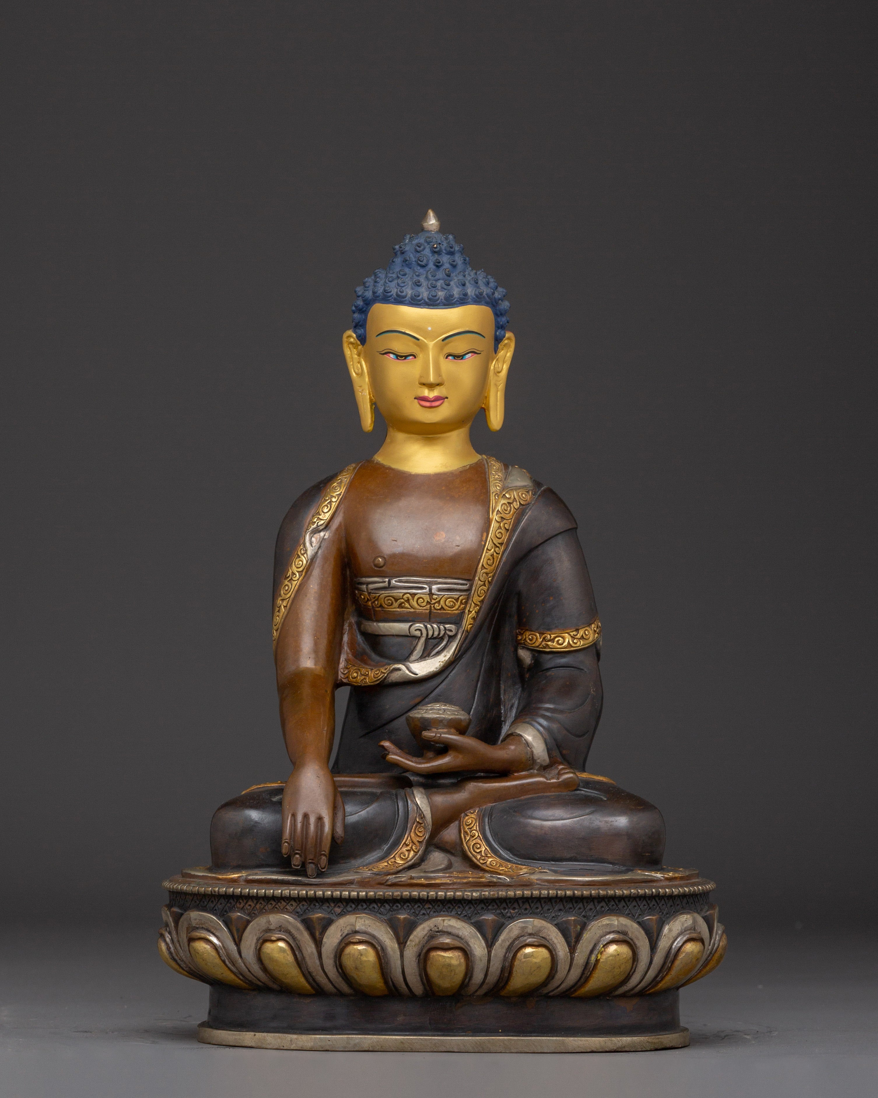 Elegant Oxidized Copper Shakyamuni Buddha Statue