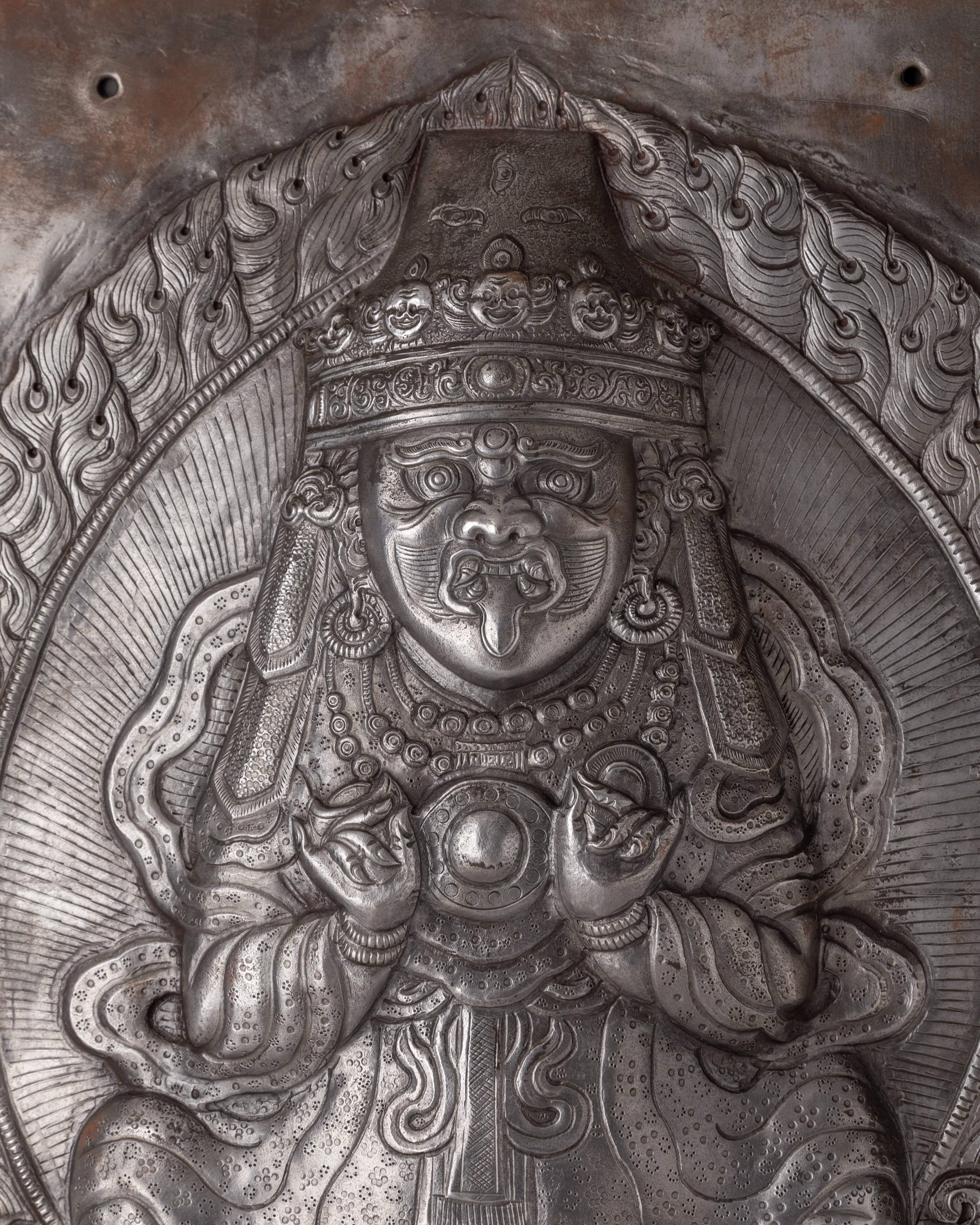 Handcrafted Engraved Buddha Wall Hanging Panel | Tibetan Buddhist Metal Relief Art
