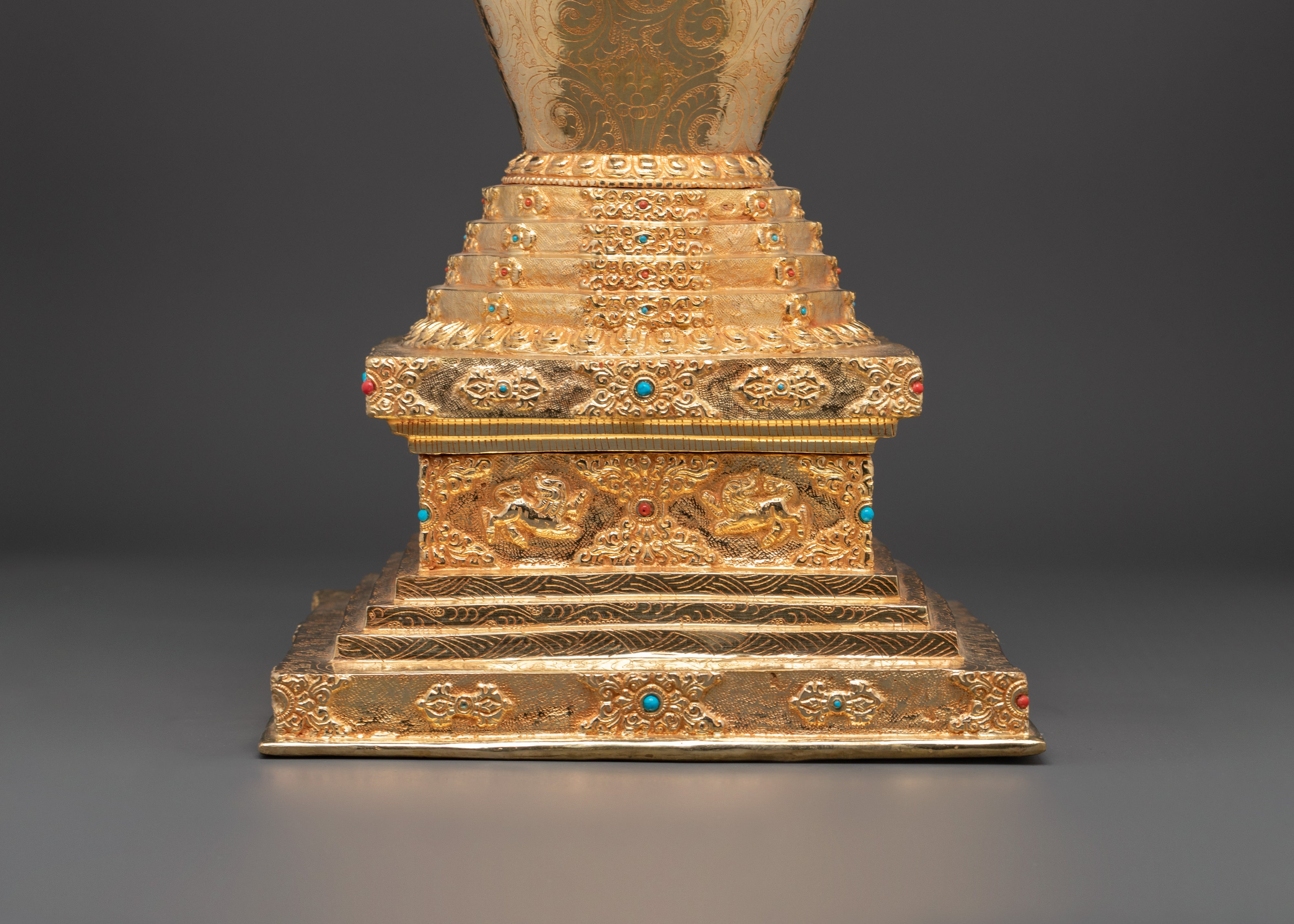 Tibetan Buddhist Stupa Sculpture | Gold Plated Copper Chorten