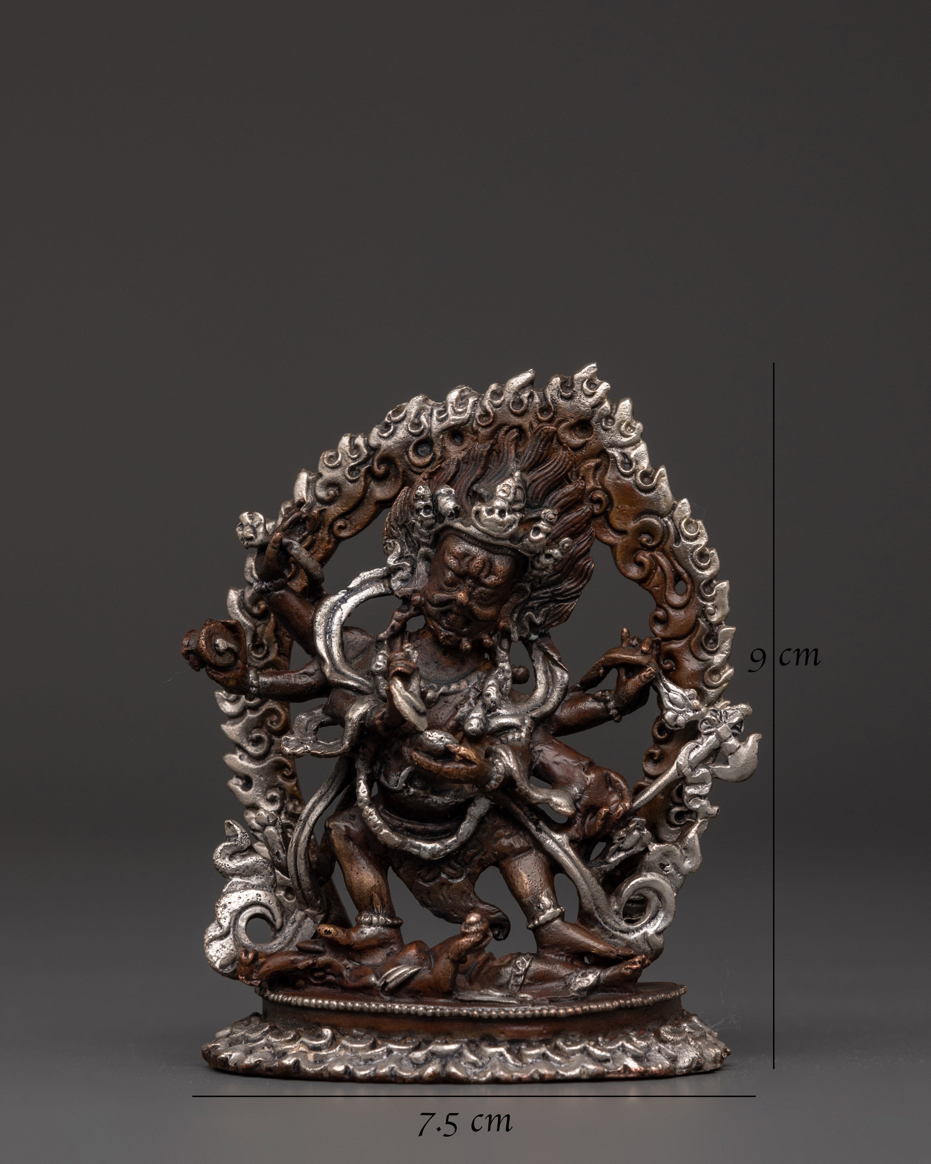 Oxidized Copper Six-Armed Mahakala Statue | Tibetan Fierce Protector