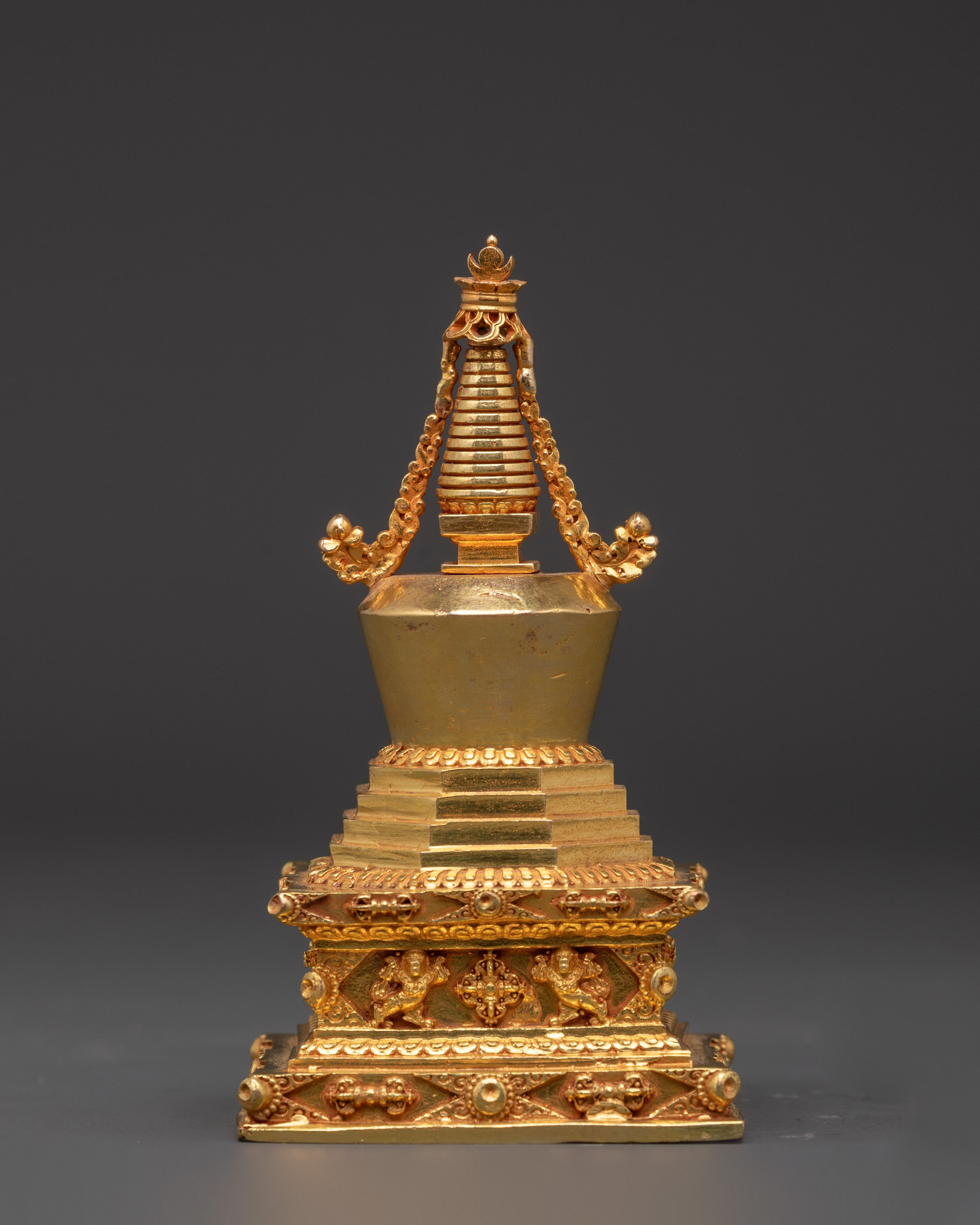 Buddhist Gold Plated Stupa Mound | Sacred Copper Altar Decoration