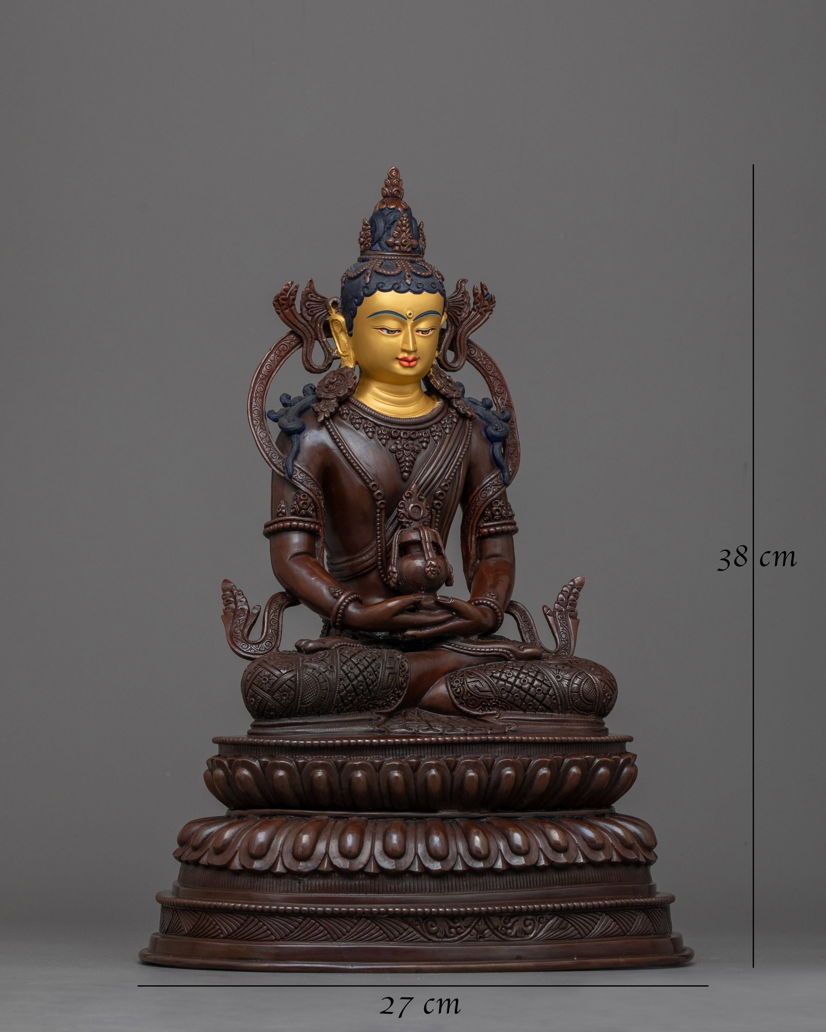Gold Face Amitayus Statue | Handmade Sculpture of Buddha of Infinite Life