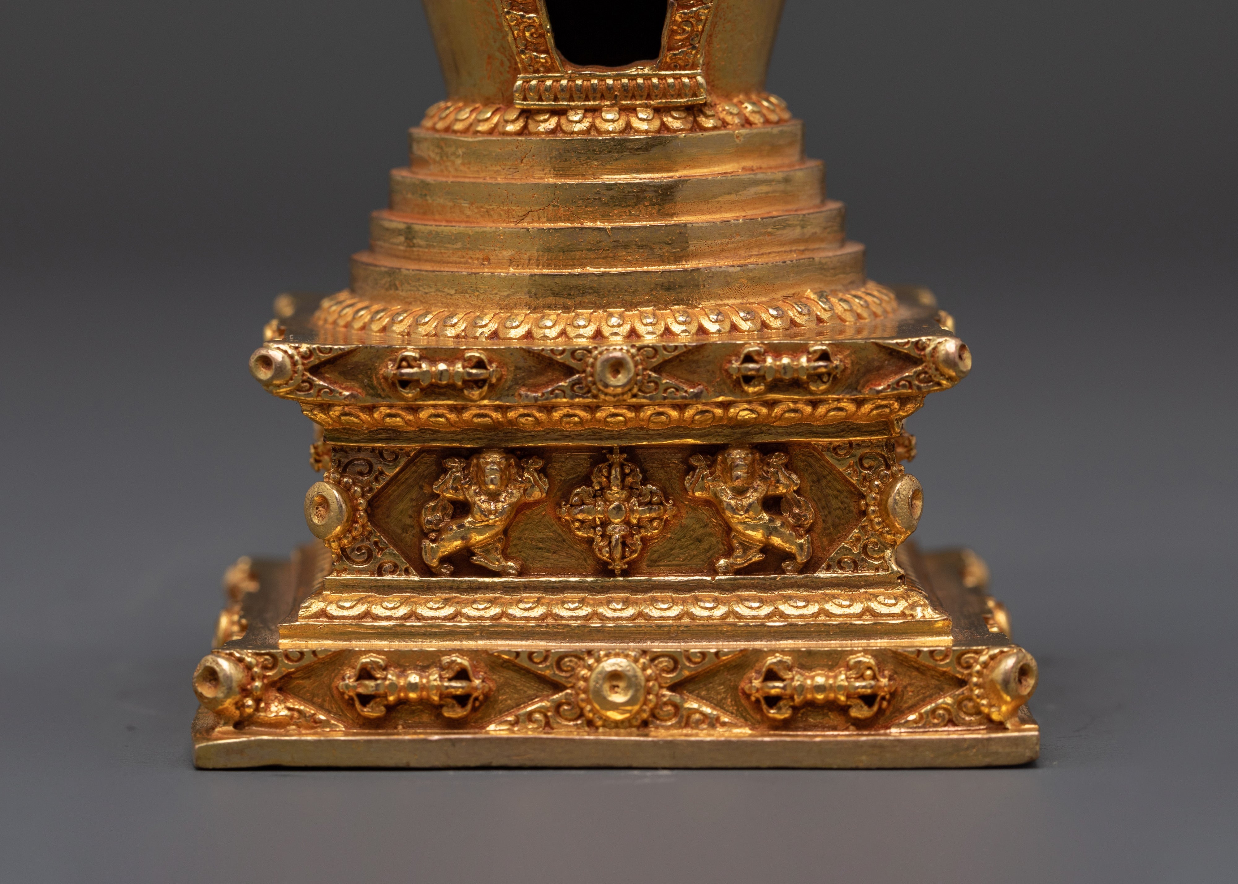 Sacred Copper Buddhist Shrine | Handcrafted Gold Plated Tibetan Decor
