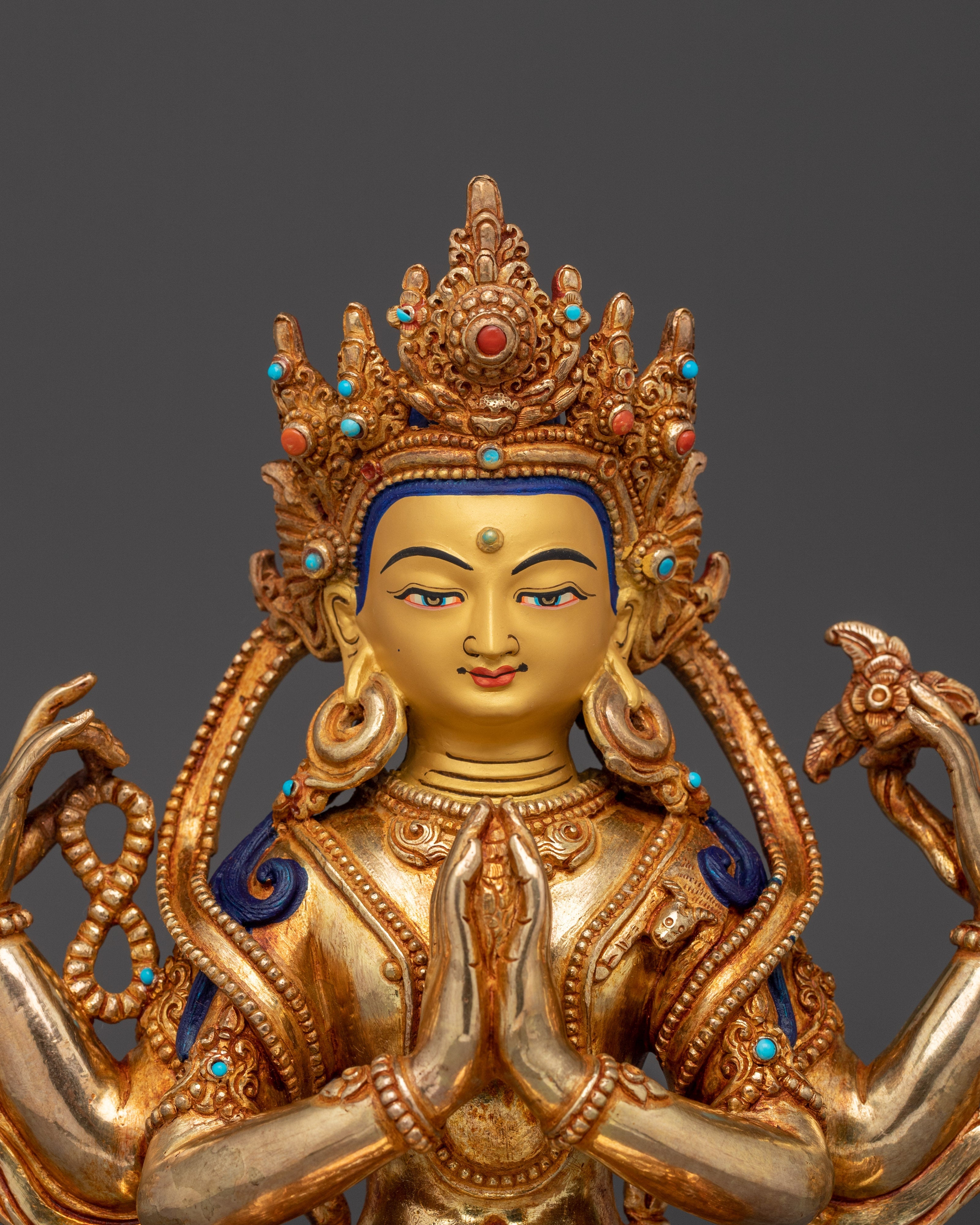 24K Gold Gilded Copper Avalokiteshvara Sculpture | A symbol of infinite compassion