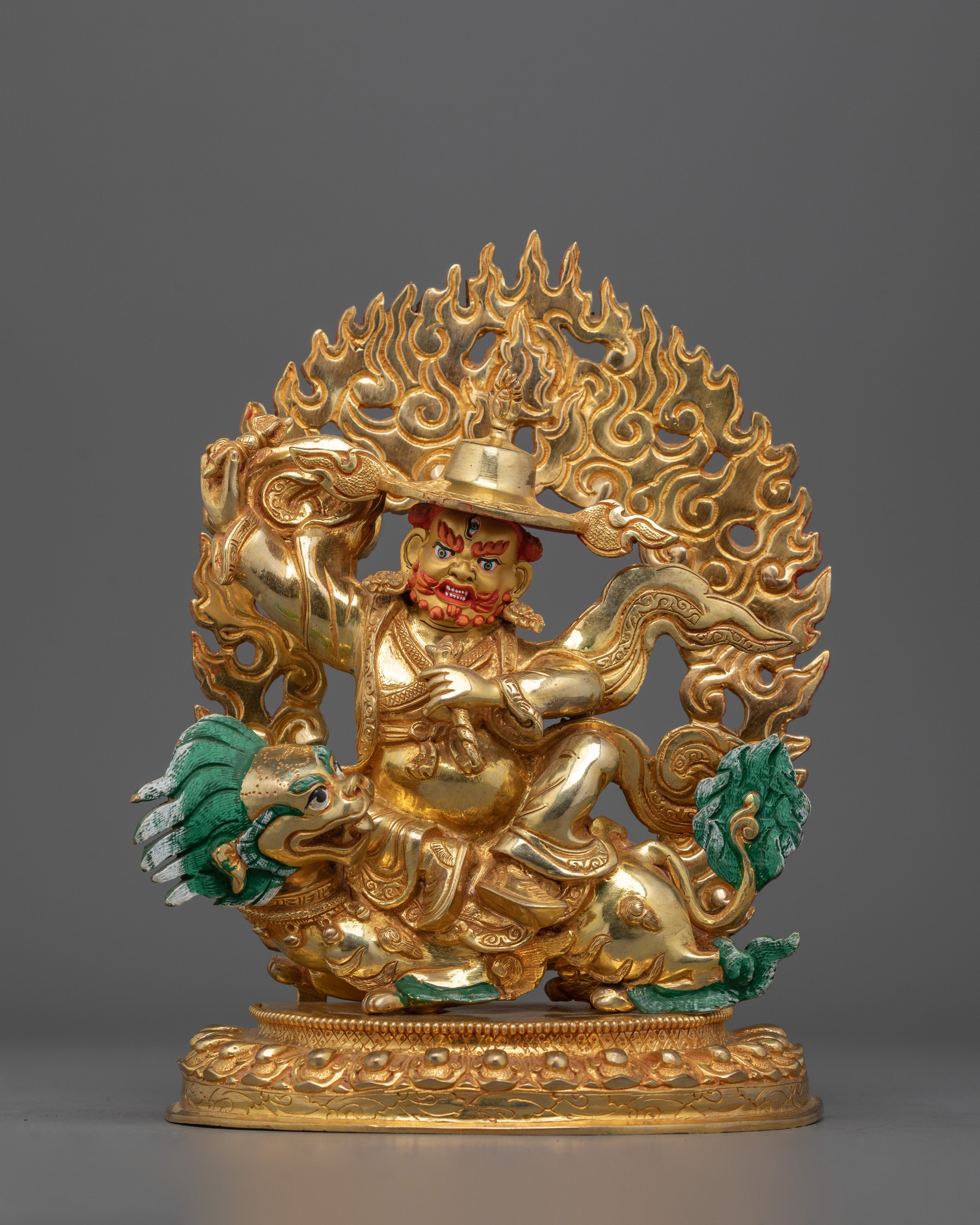 Protector Deity Ekajati Statue Set | 24K Gold Gilded Tibetan Sculptures