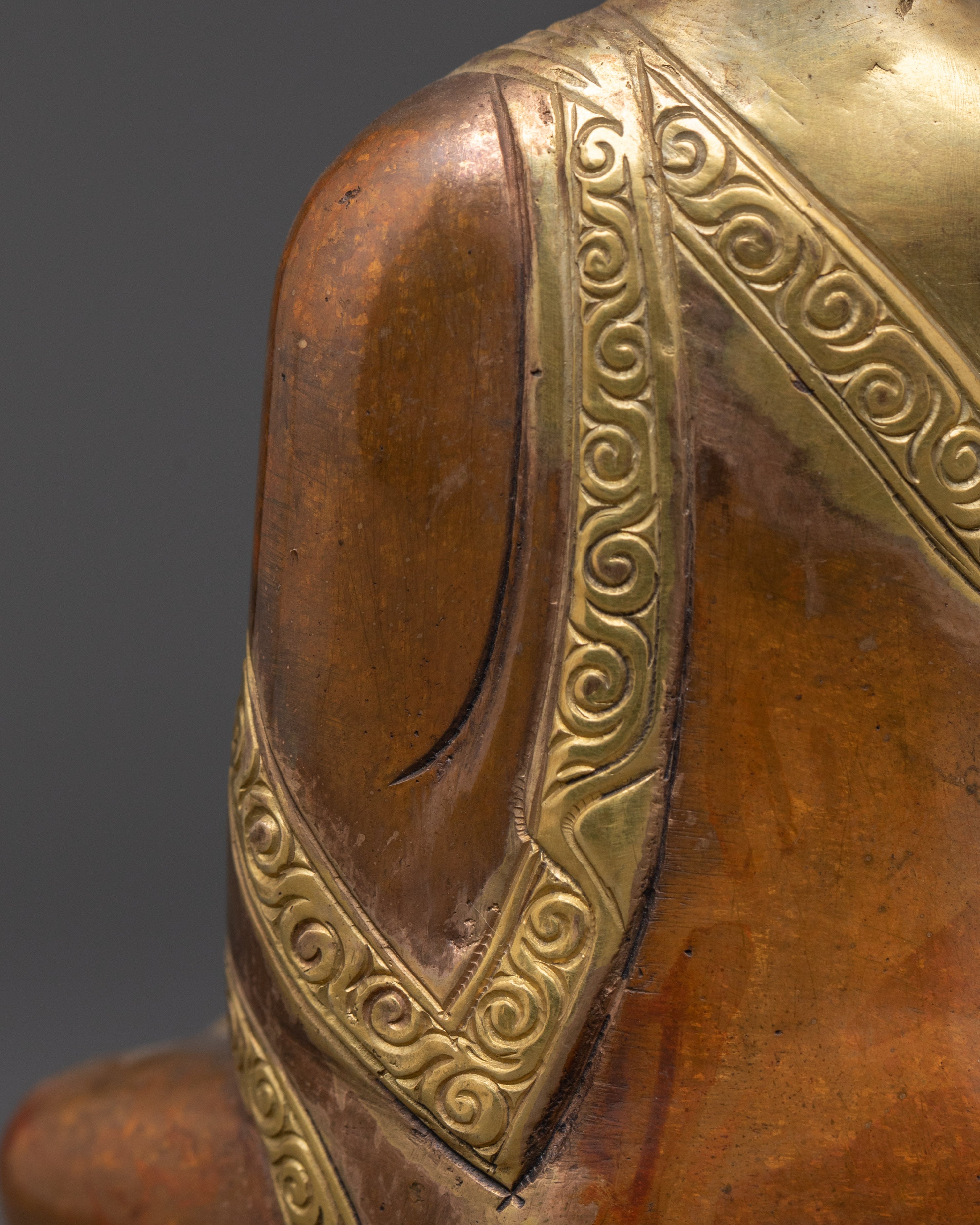 Set of Five Brass Buddha Statues | Gold Plated Oxidized Copper