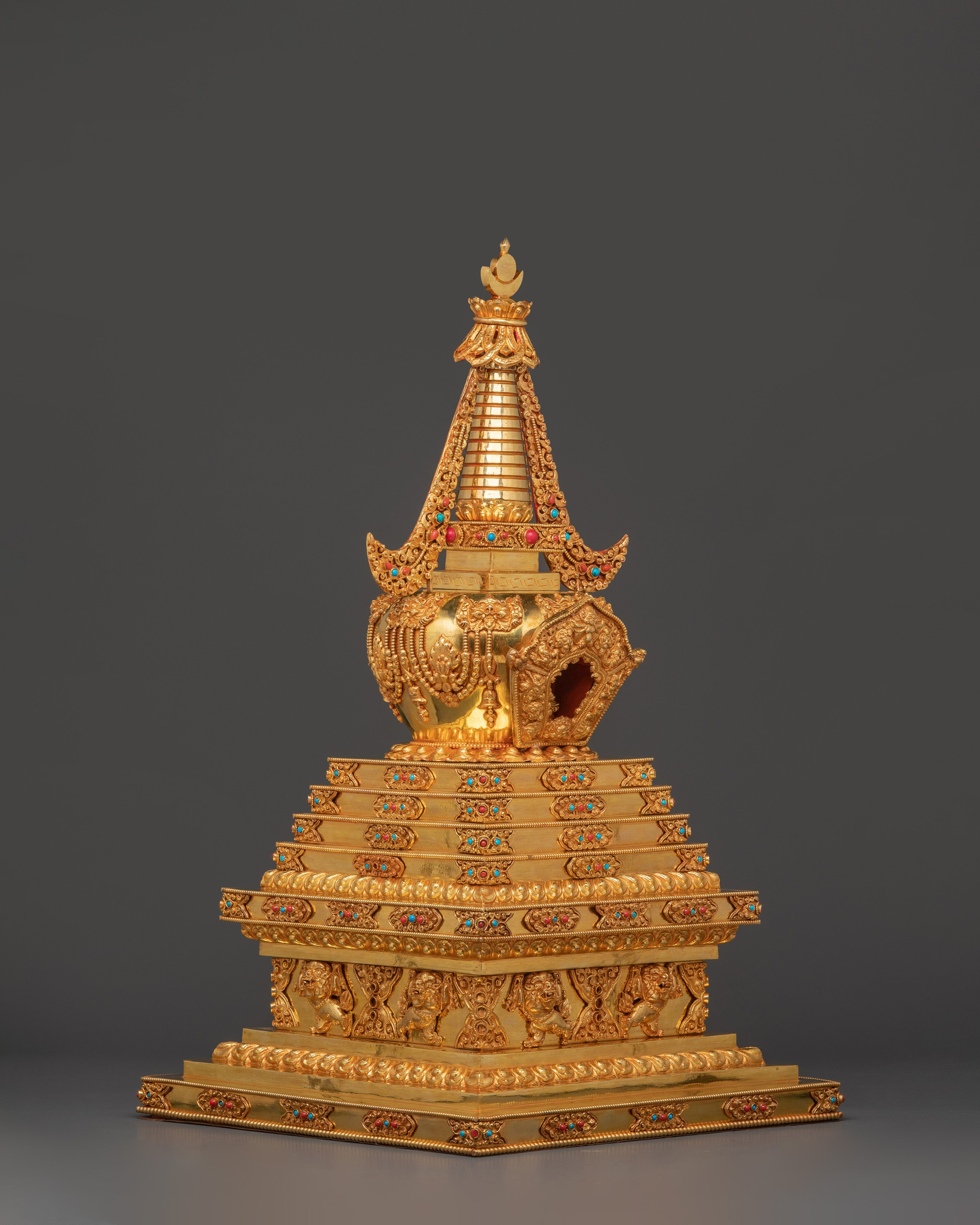 Turquoise Coral Stupa for Tibetan Altar & Meditation