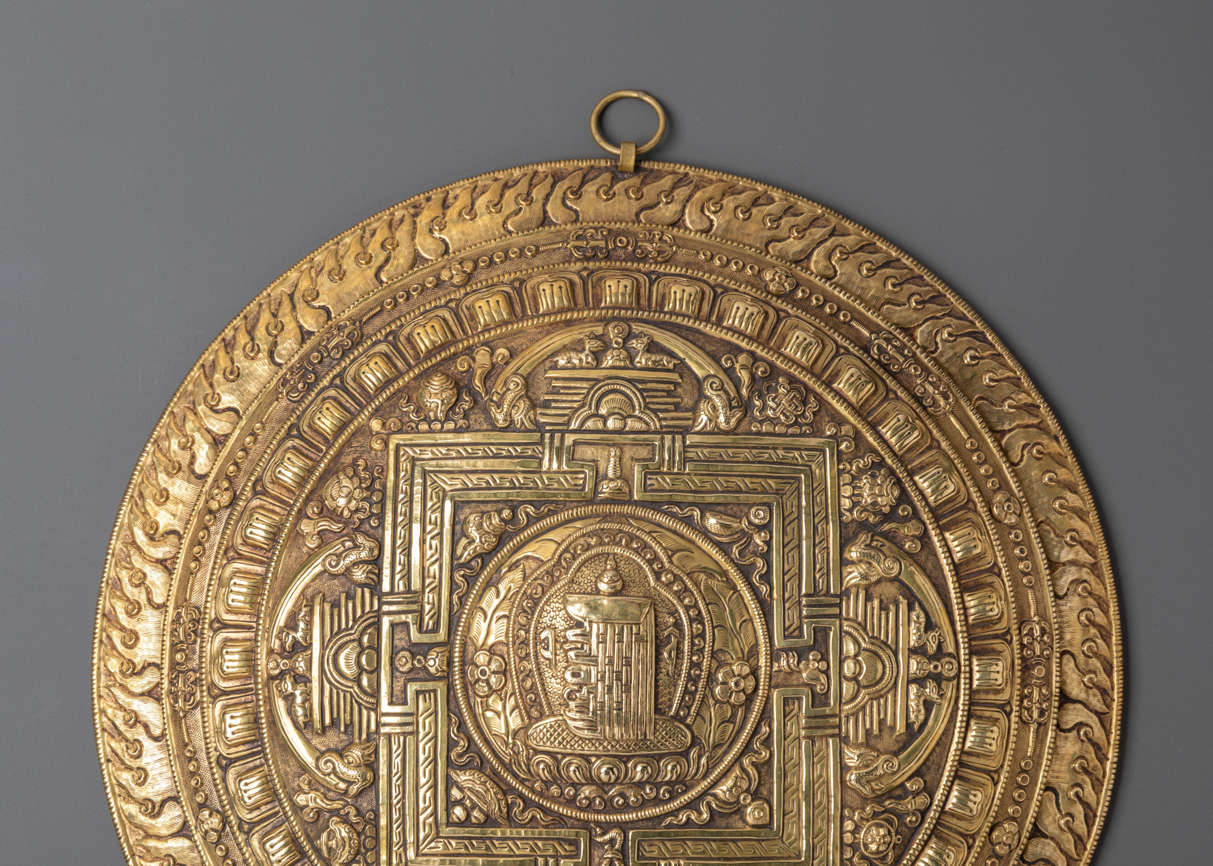 Buddhist Brass Kalachakra Wall Hanging | Tibetan Wall Art