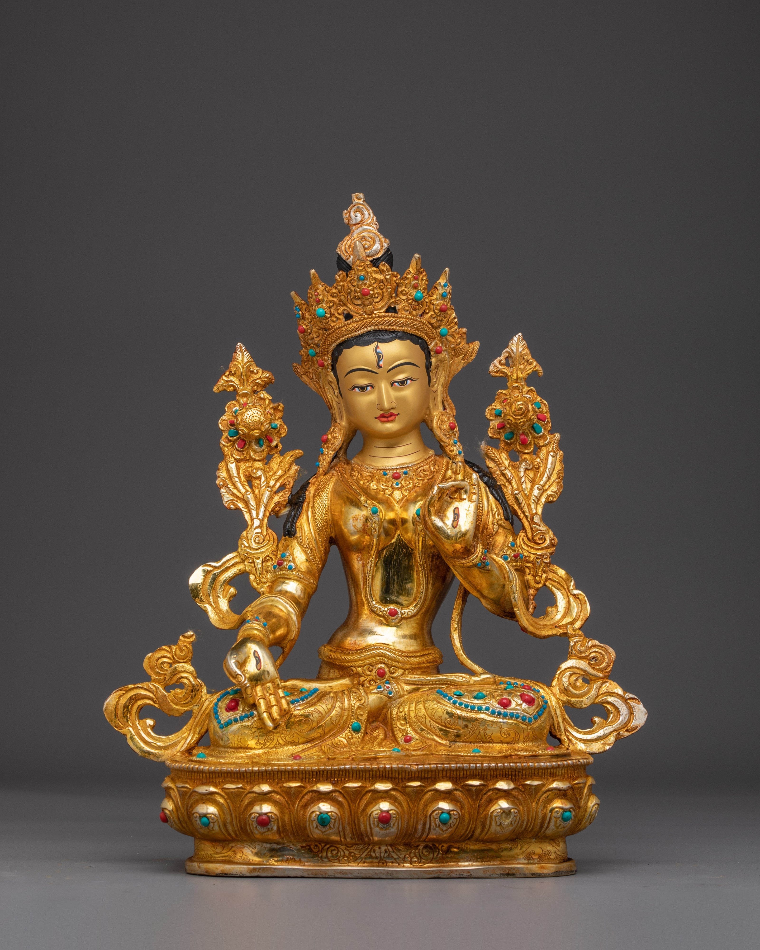 Serene Golden White Tara Copper Figurine