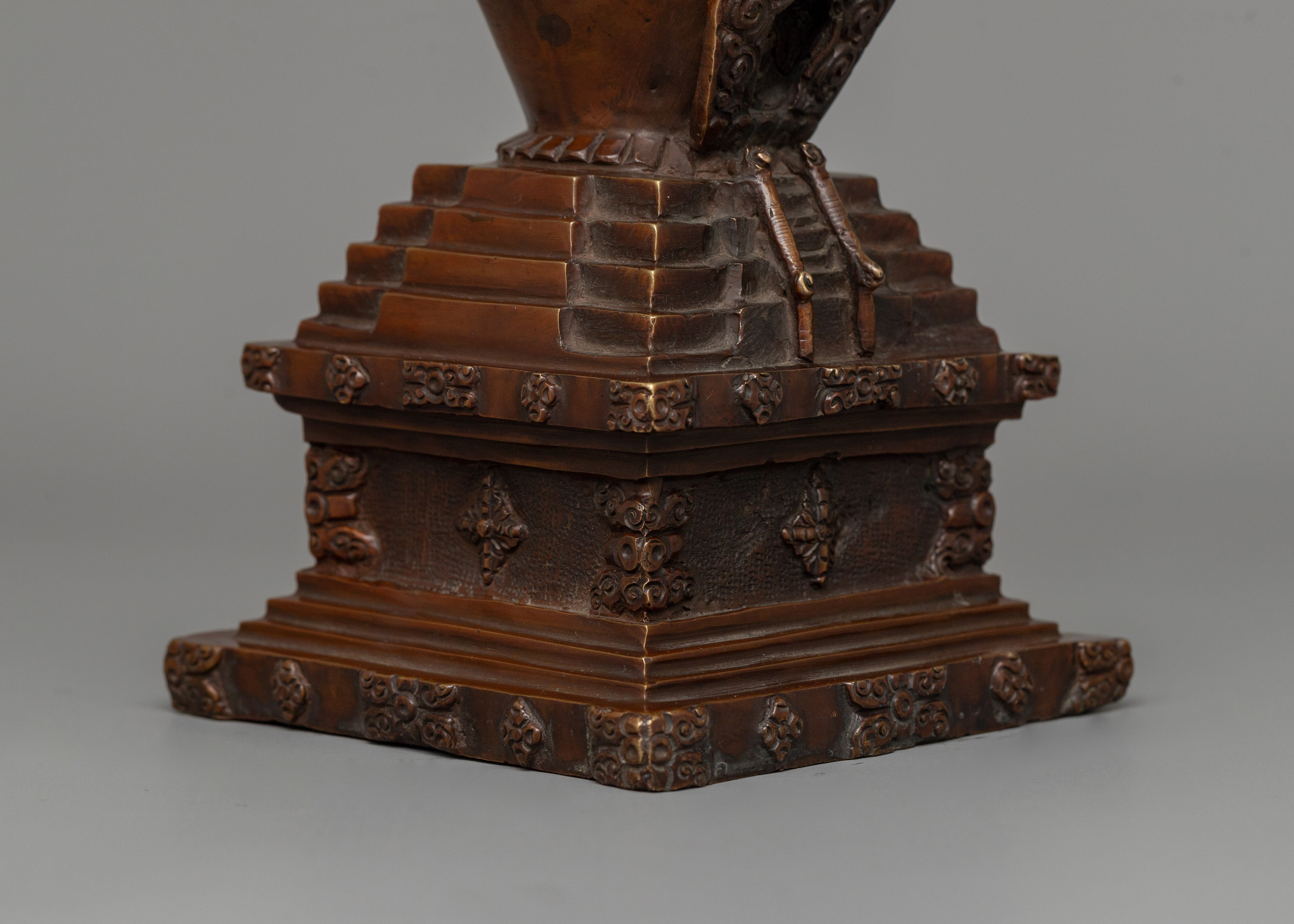 Buddhist Oxidized Copper Stupa | Handmade Buddhist Symbol for Ritual and Decorative Use