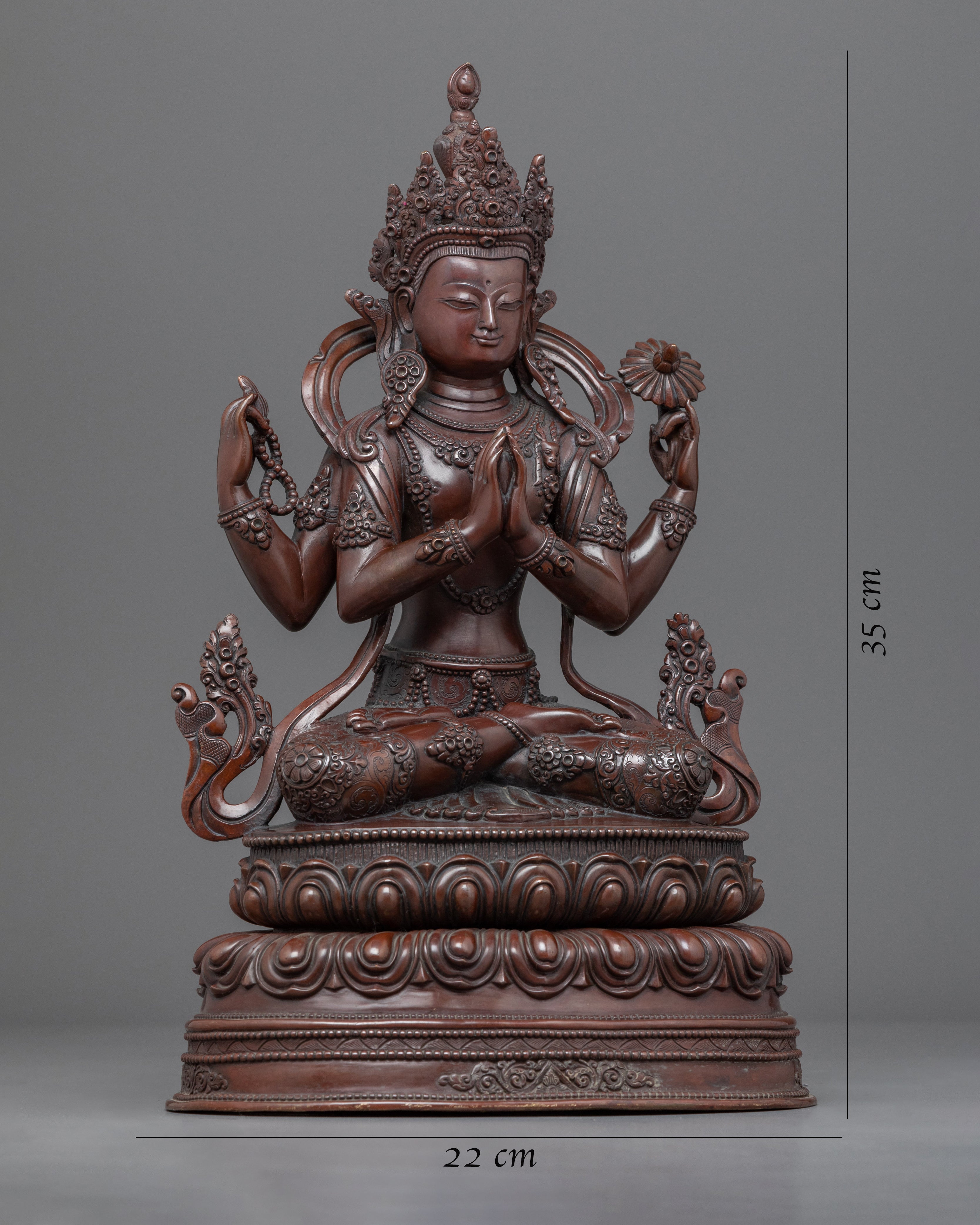 Oxidized Copper Body Bodhisattva Avalokitesvara Statue | Bodhisattva Sculpture for Practice