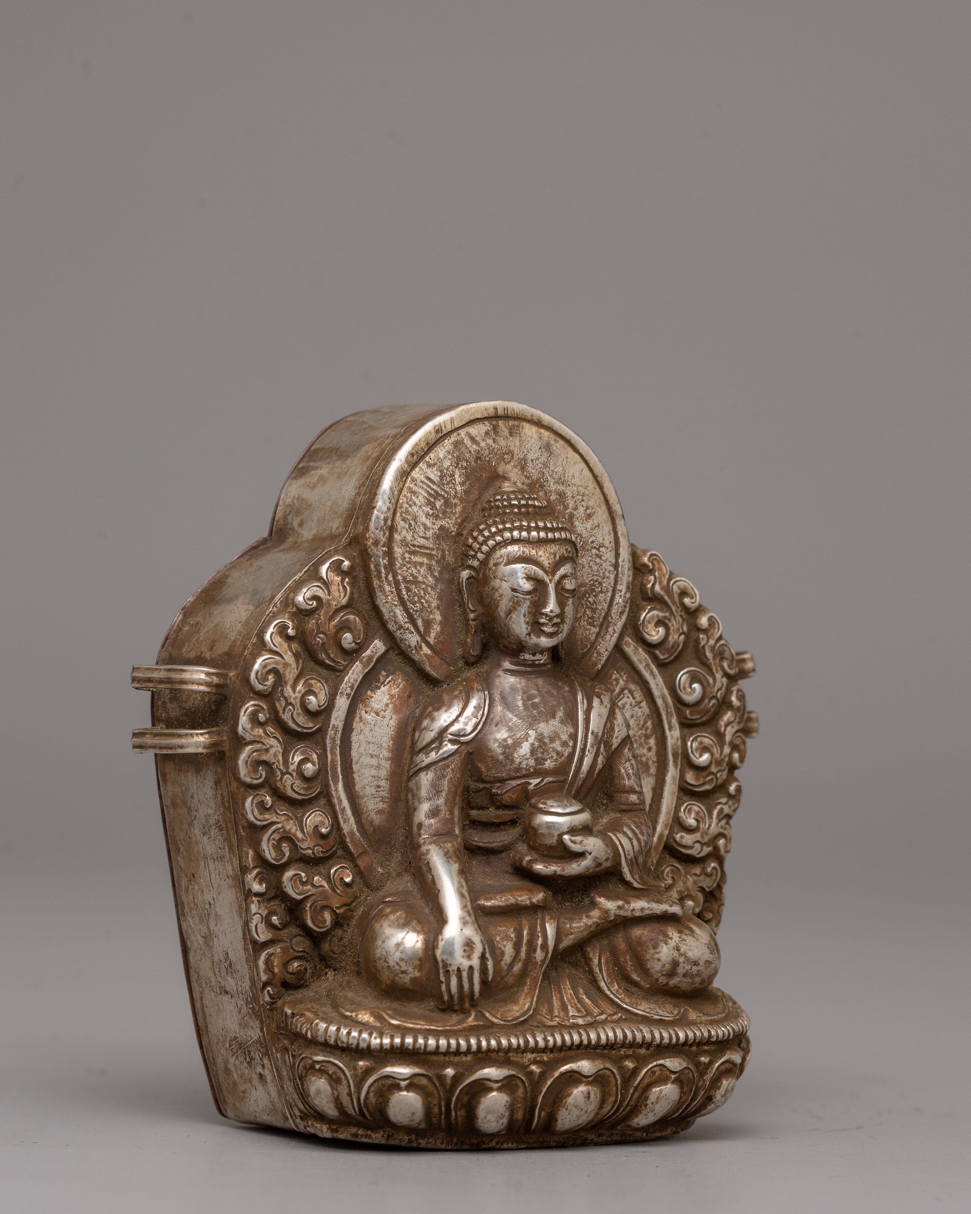Shakyamuni Buddha Ghau Box in Silver | Sacred Buddhist Prayer Box