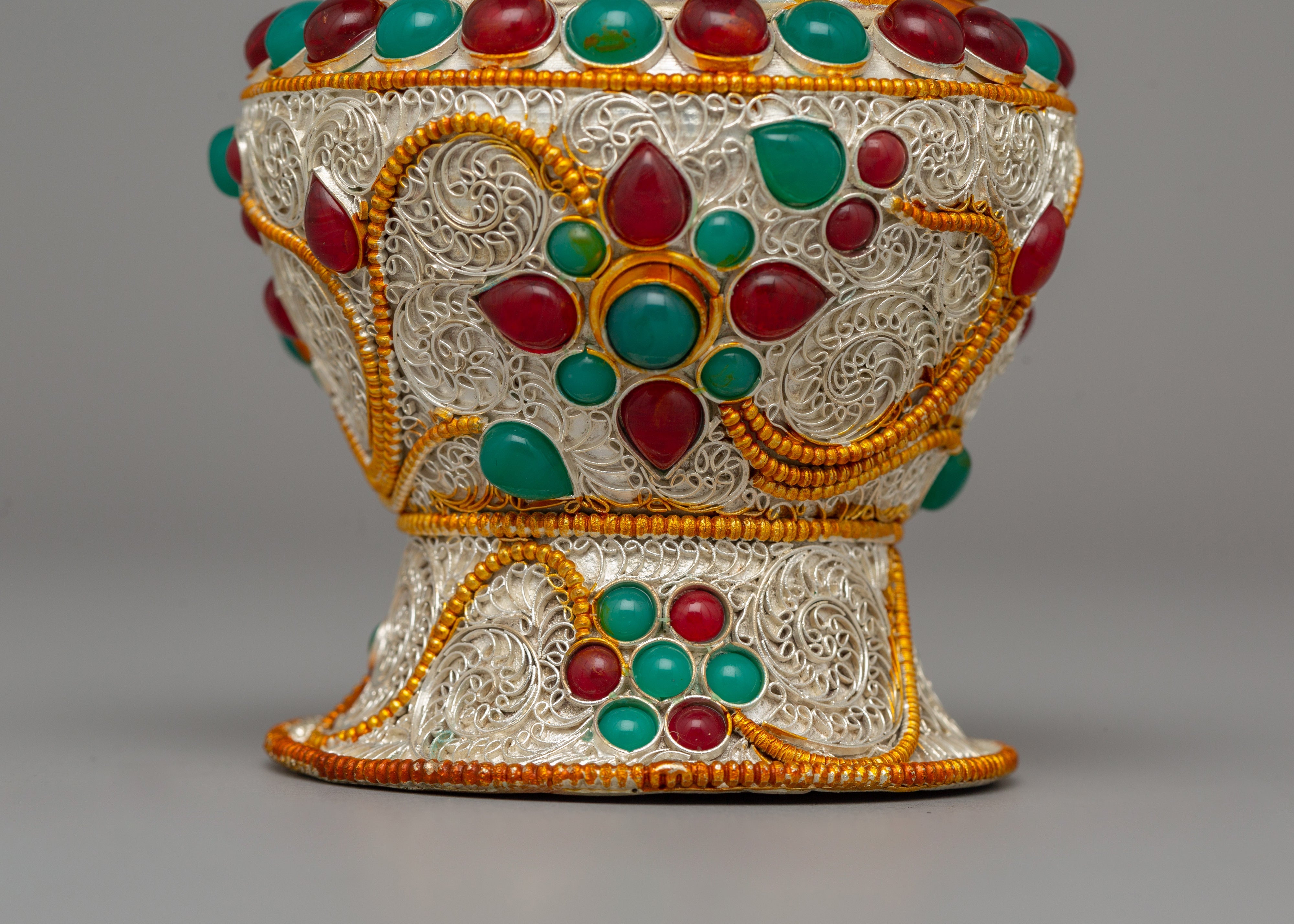 Copper Rice Pot with Filigree | Tibetan Offering Bowl